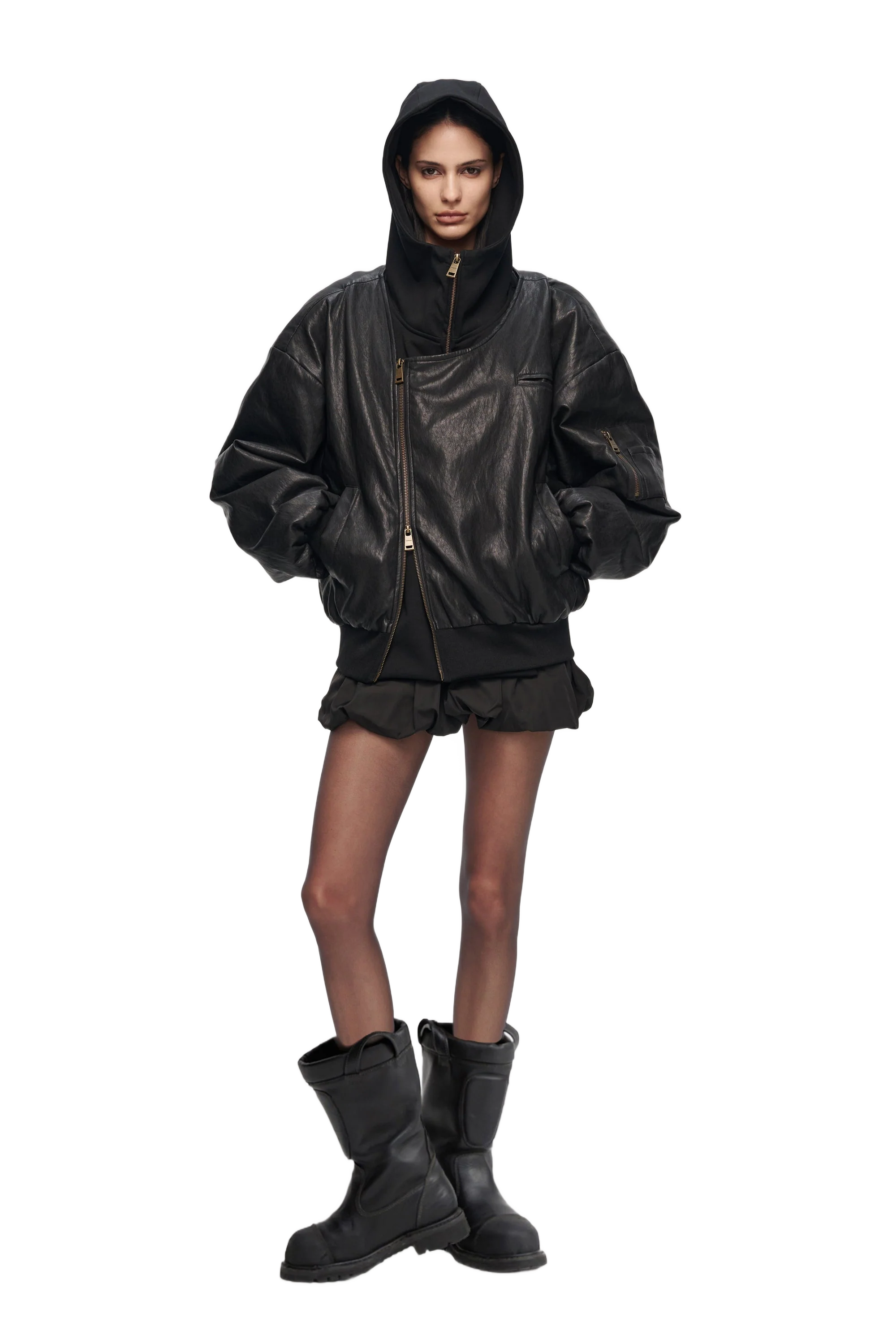 YJ1NGZYZJ OVERSIZED LEATHER BOMBER JACKET