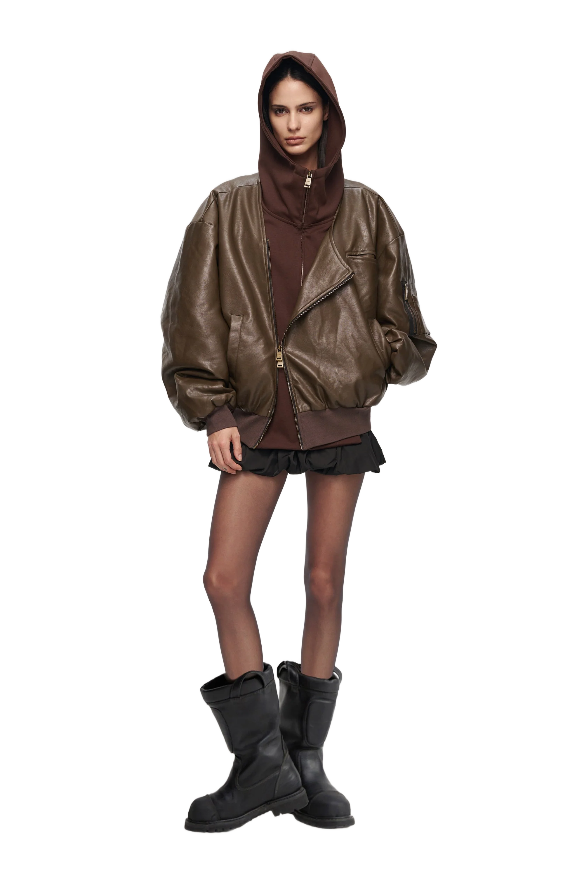 YJ1NGZYZJ OVERSIZED LEATHER BOMBER JACKET