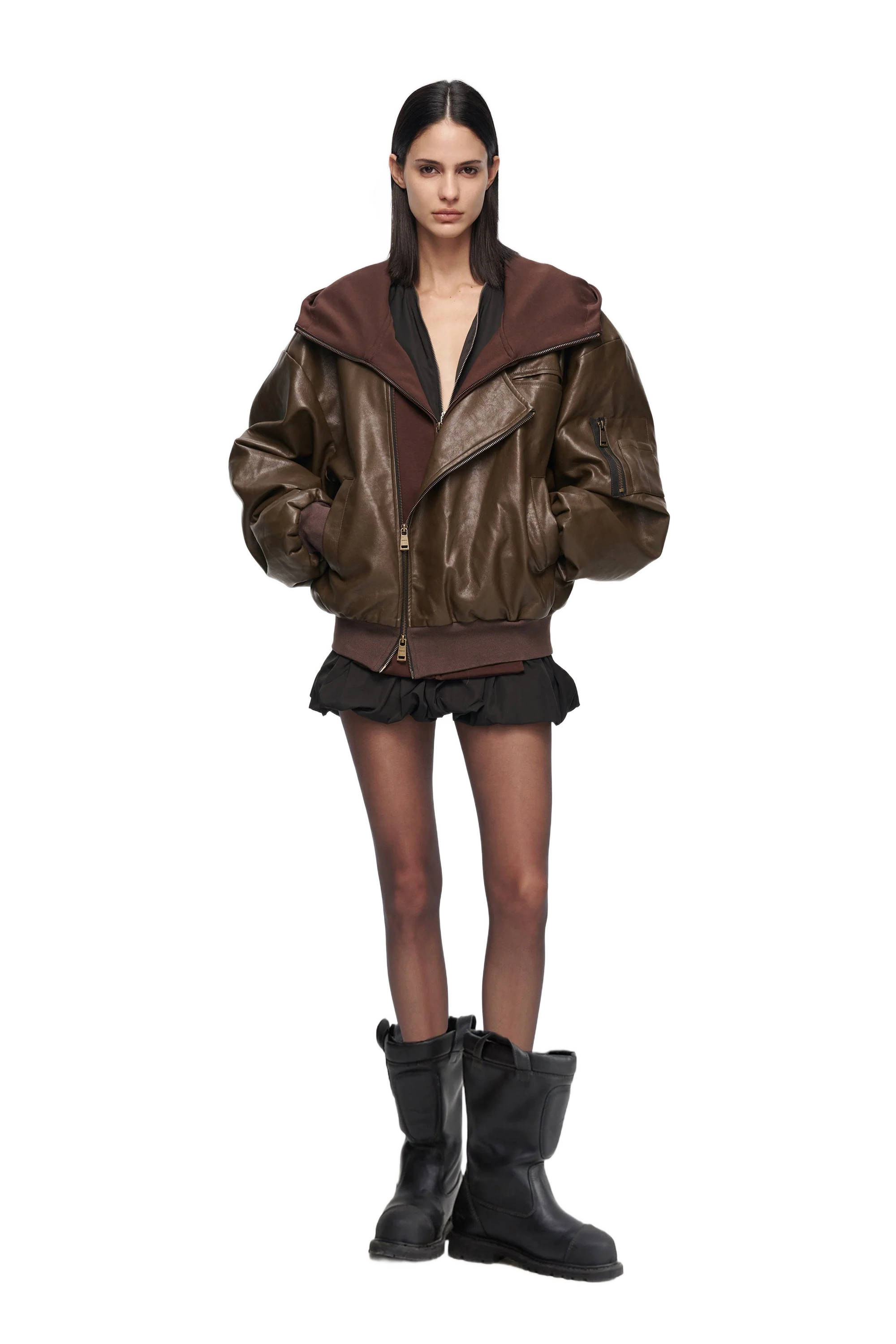 YJ1NGZYZJ OVERSIZED LEATHER BOMBER JACKET