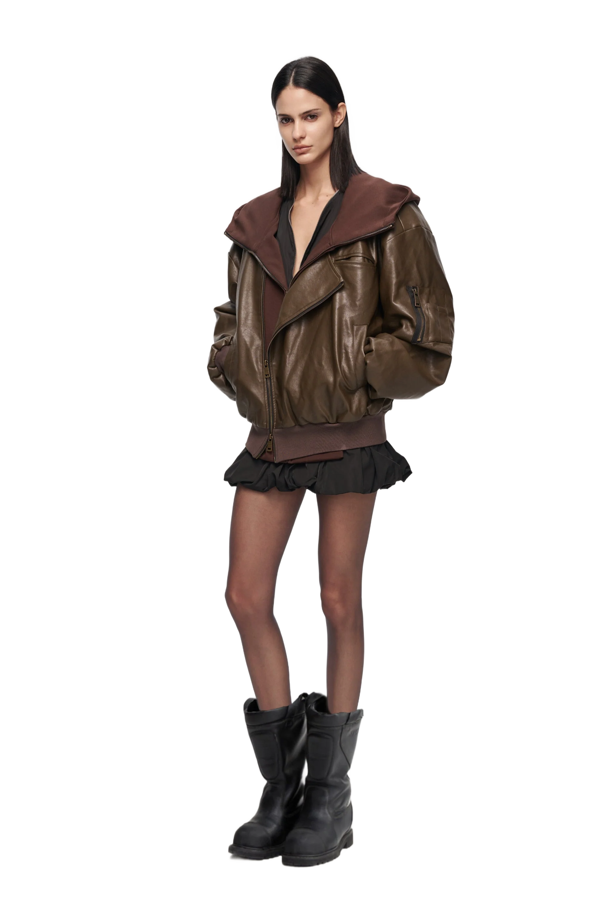 YJ1NGZYZJ OVERSIZED LEATHER BOMBER JACKET