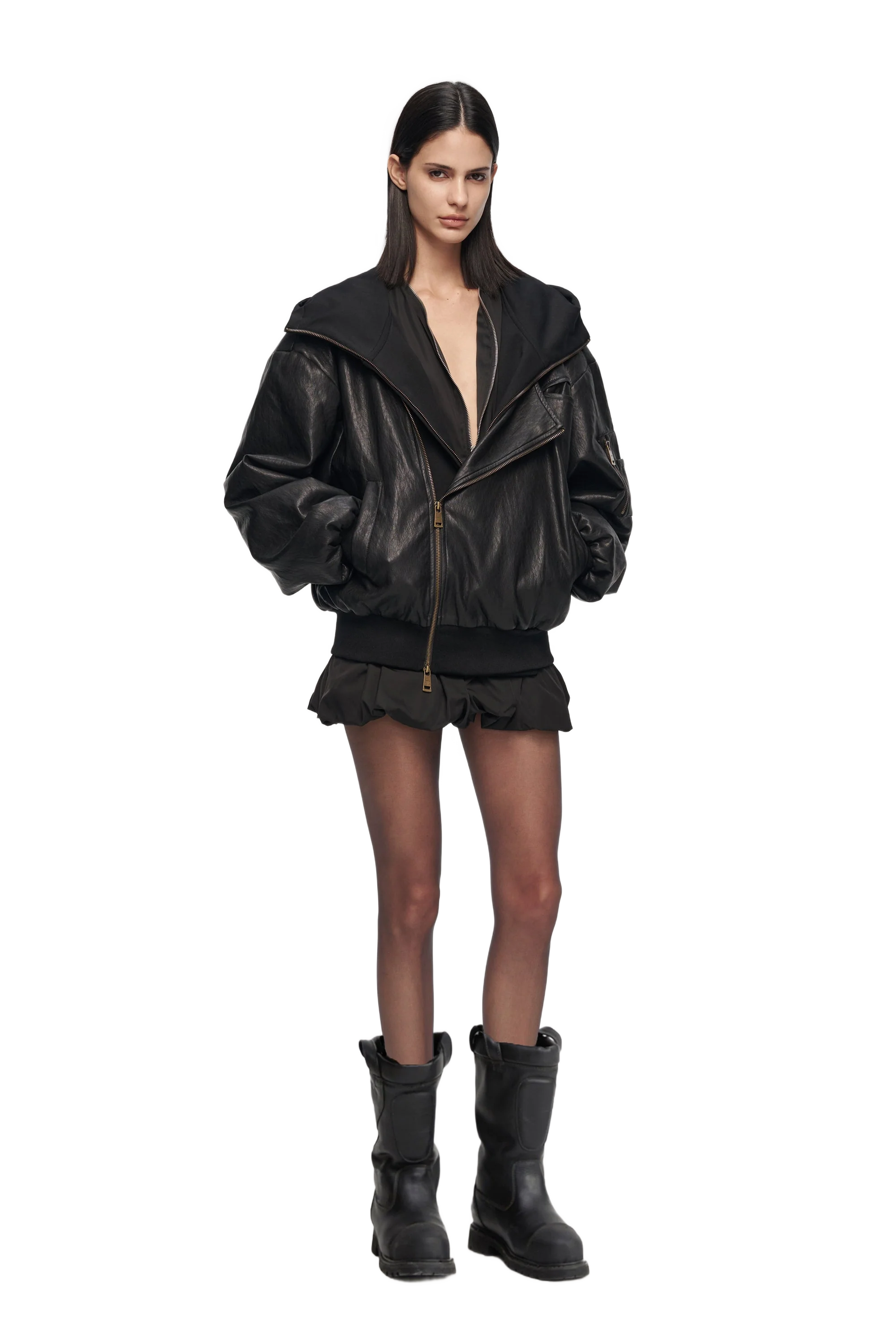 YJ1NGZYZJ OVERSIZED LEATHER BOMBER JACKET