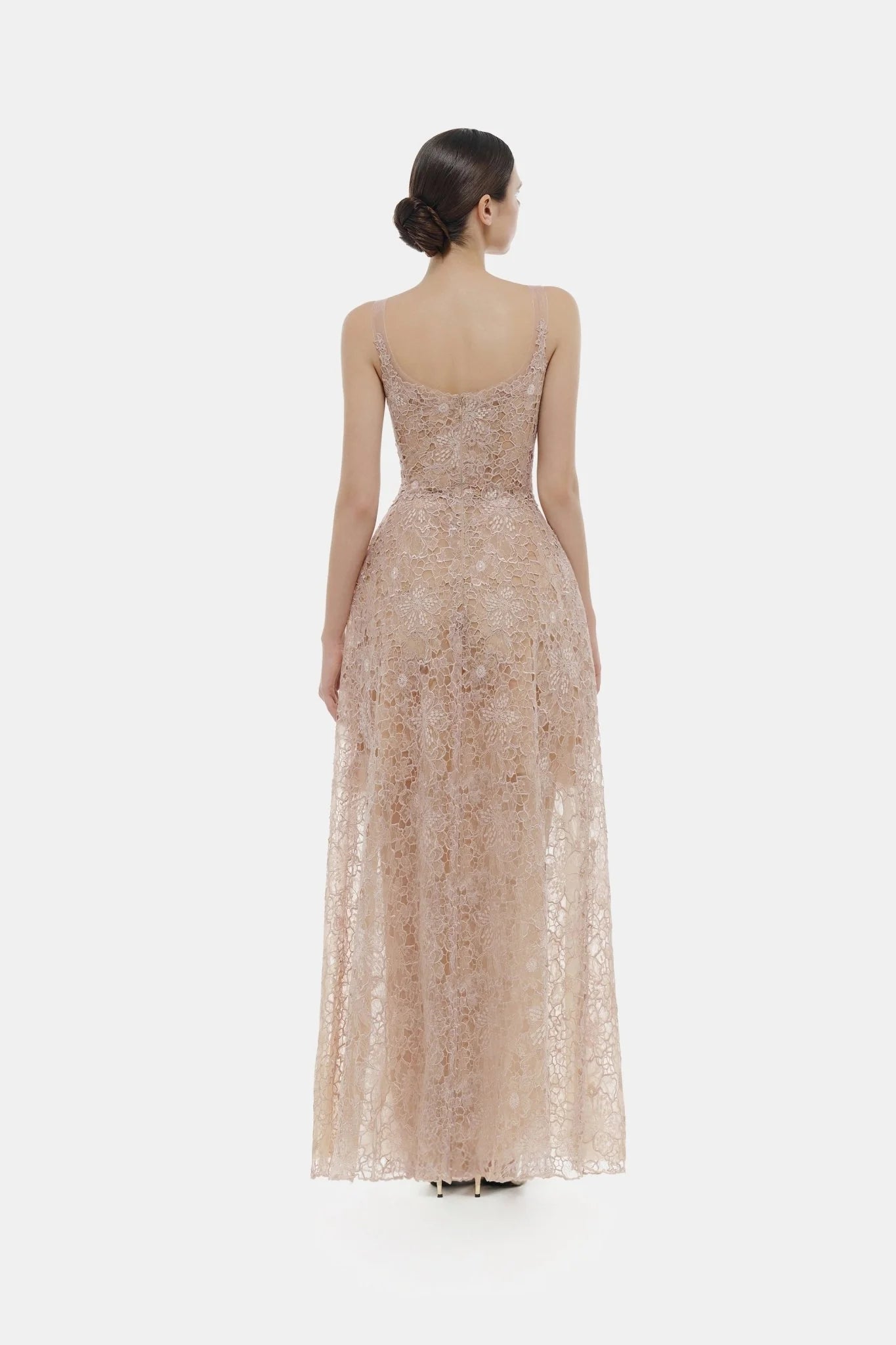 Montsand Pink Flower Lace Maxi Dress