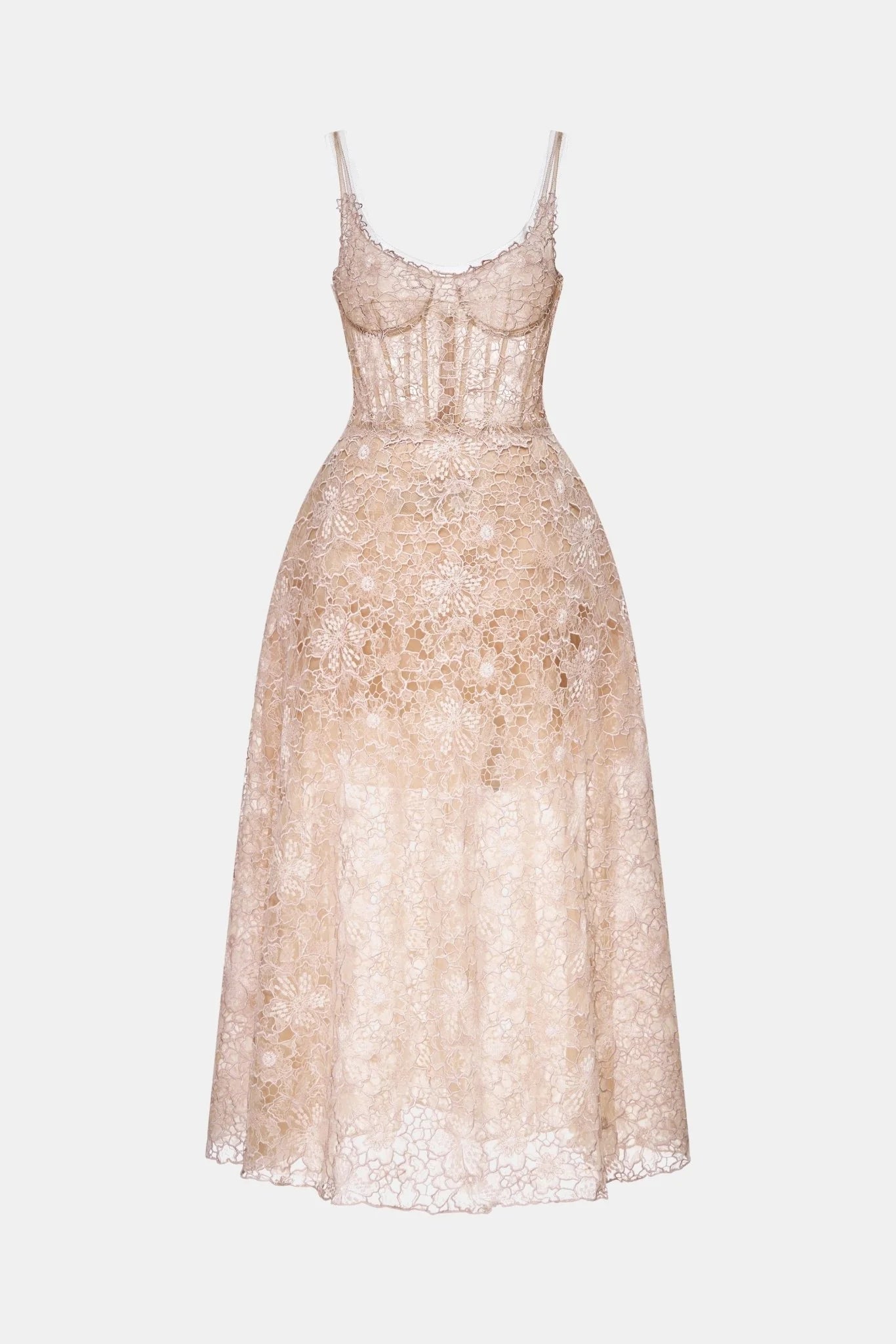 Montsand Pink Flower Lace Maxi Dress