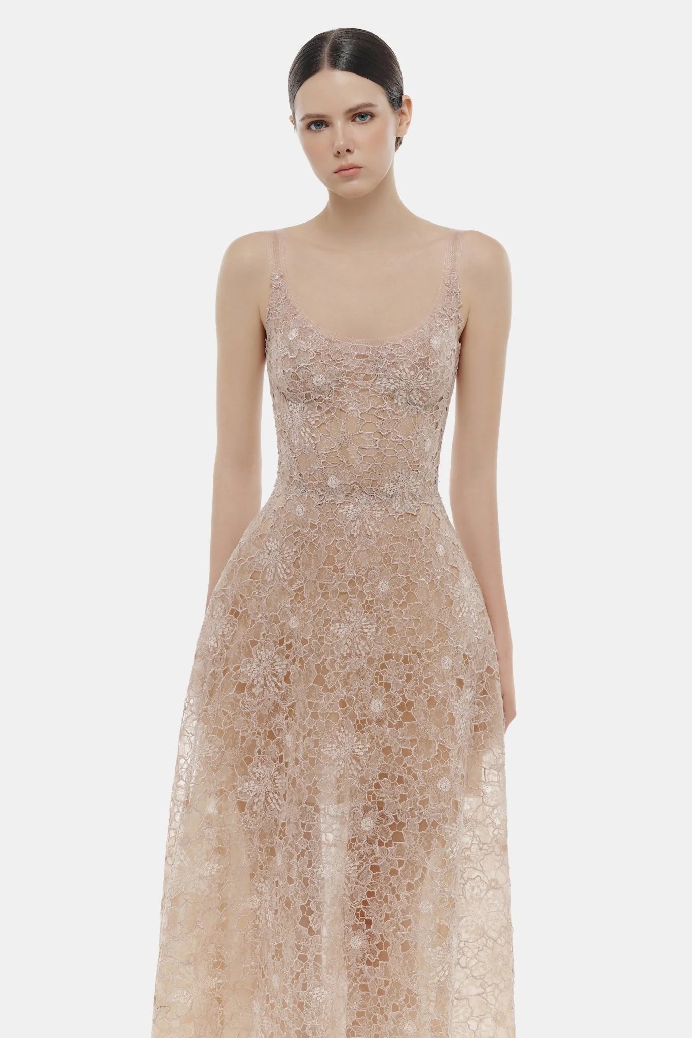 Montsand Pink Flower Lace Maxi Dress