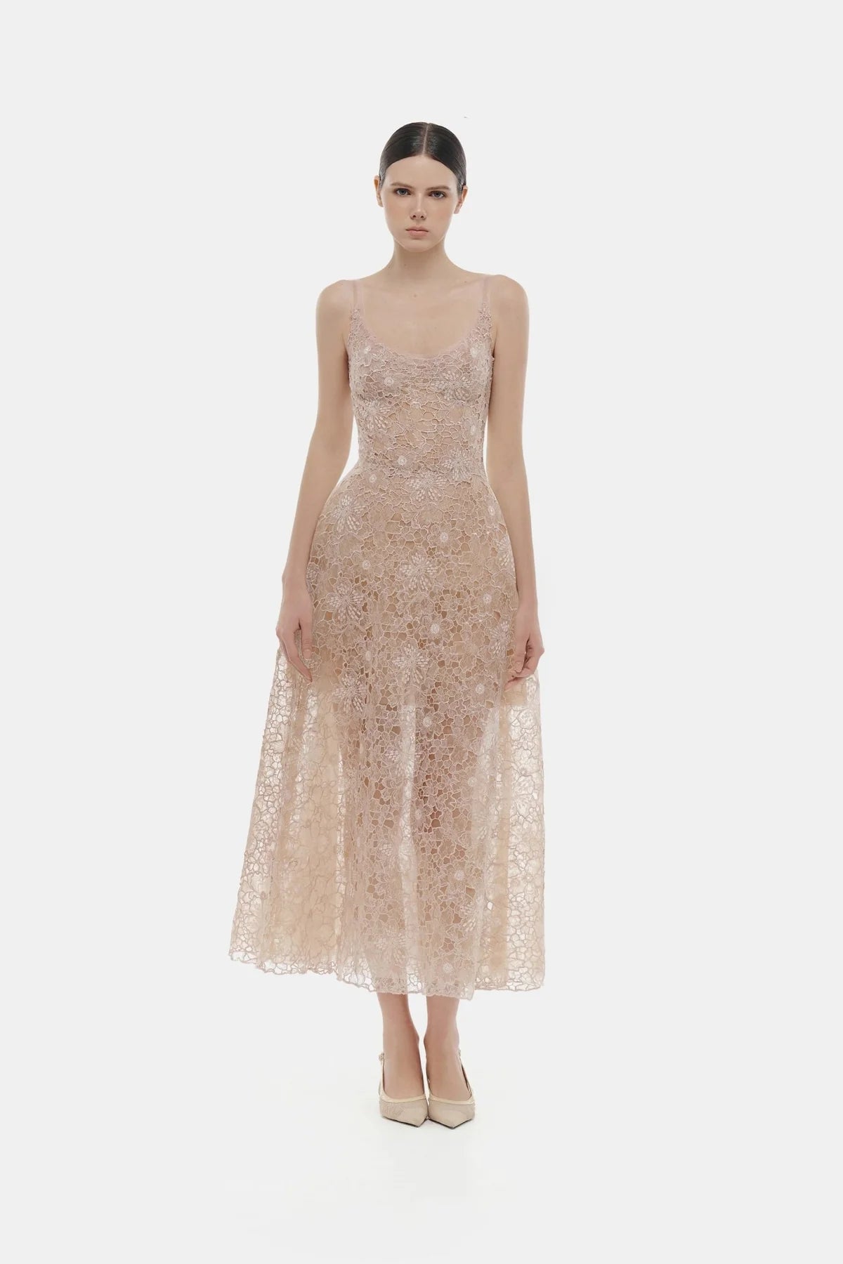 Montsand Pink Flower Lace Midi Dress