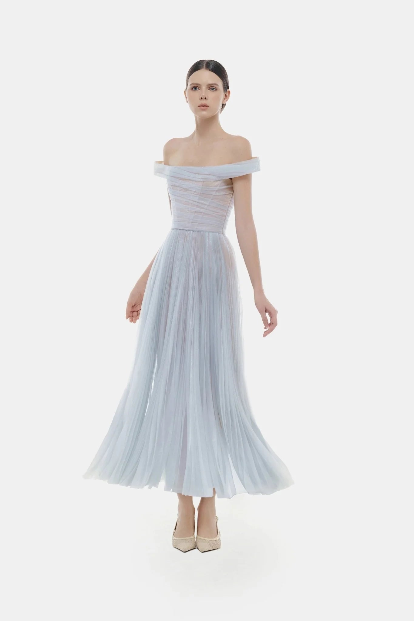 Montsand Violet Off-shoulder Midi Dress