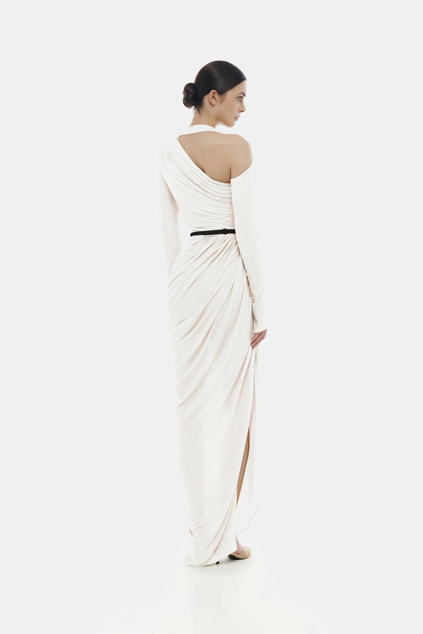 Montsand White draped Asymmetric Maxi Dress