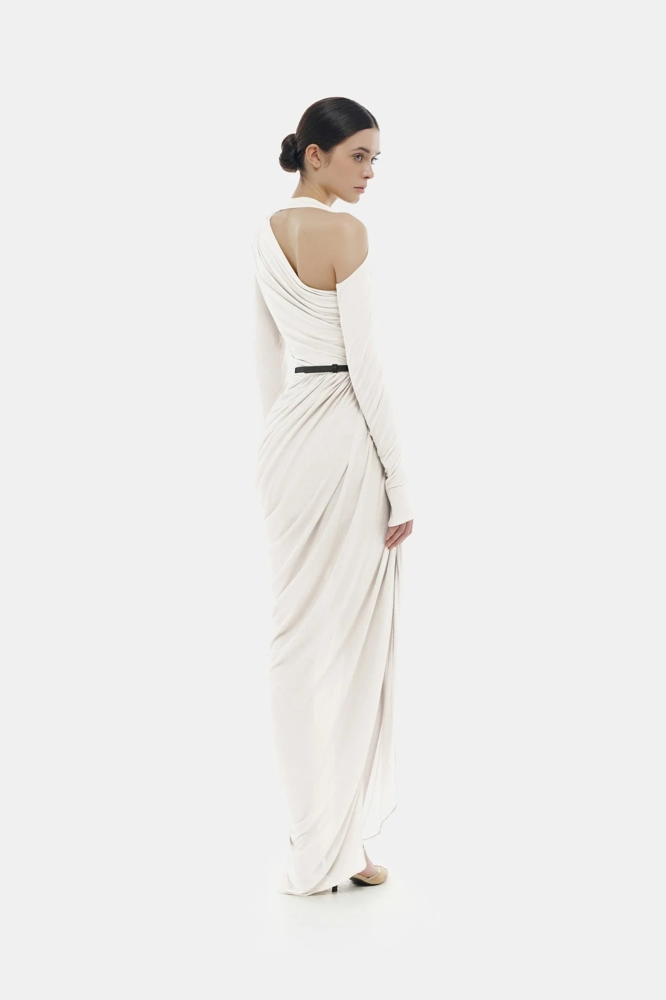 Montsand White draped Asymmetric Maxi Dress