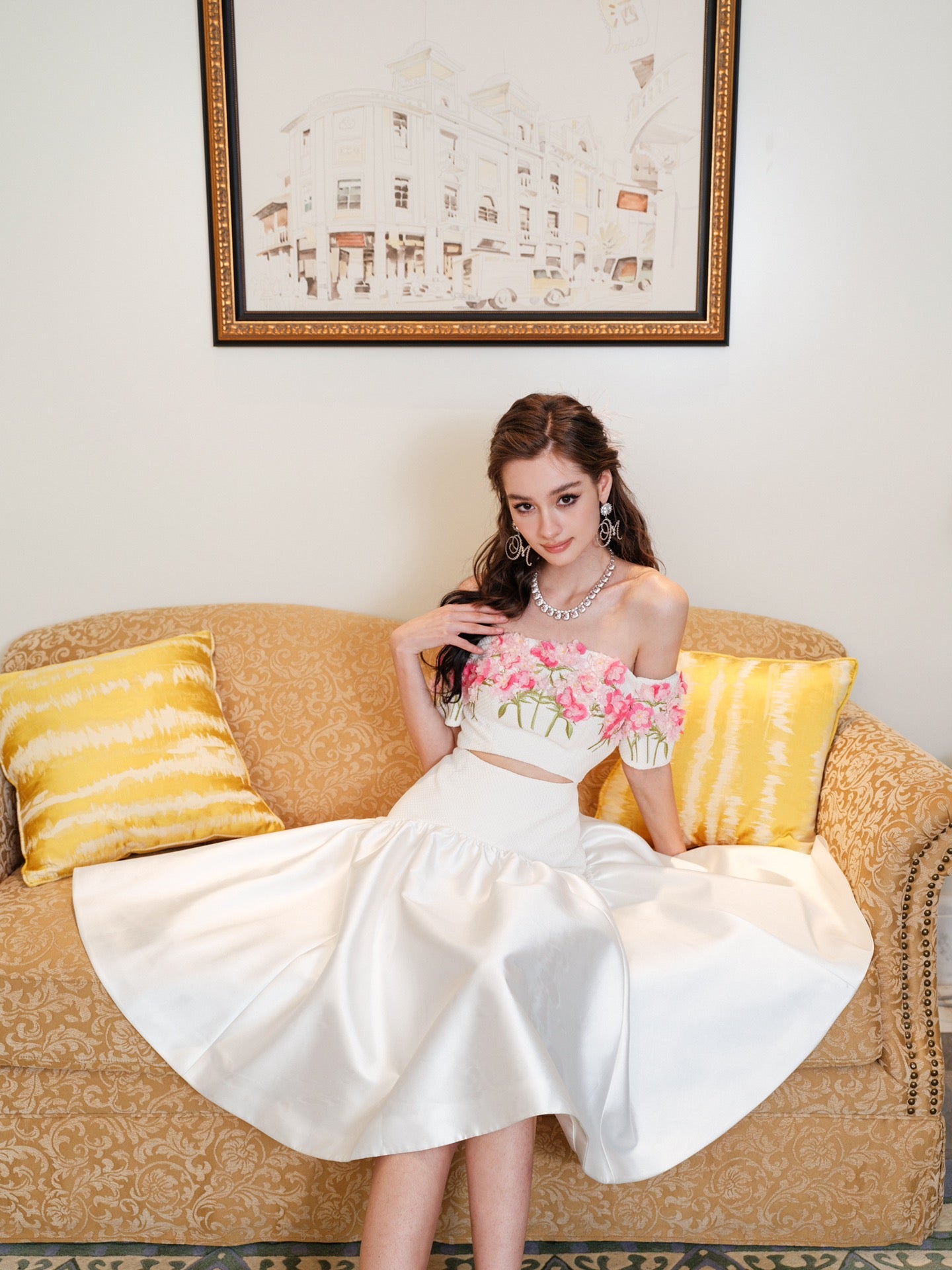 Masion Wester White Iris Embroidered Beaded Dress