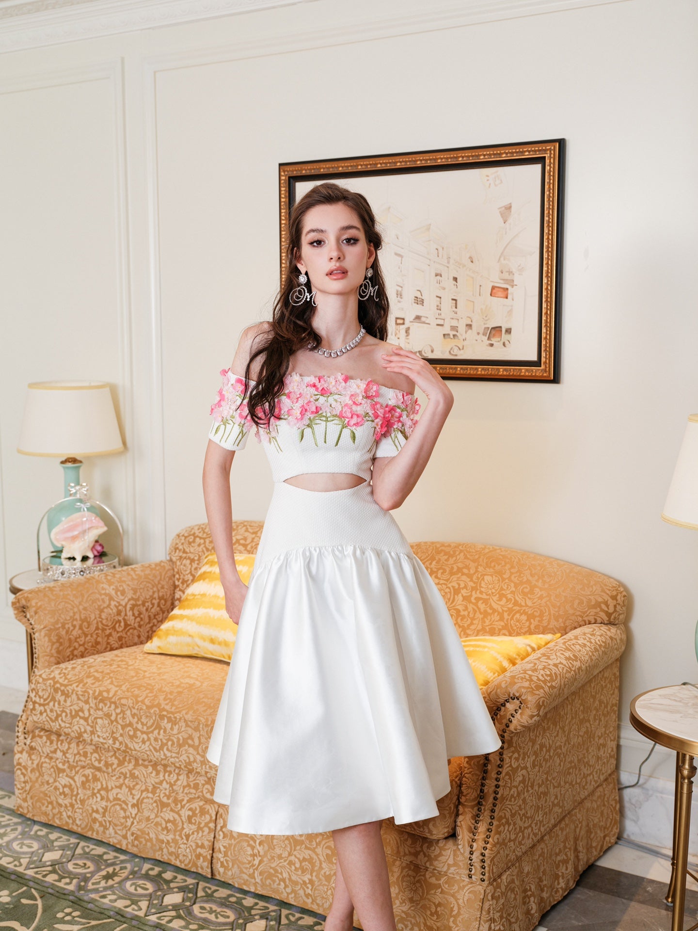 Masion Wester White Iris Embroidered Beaded Dress