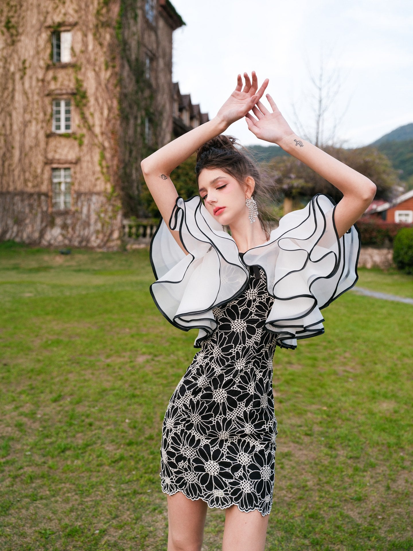 Masion Wester Sunflower Embroidered Organza Dress