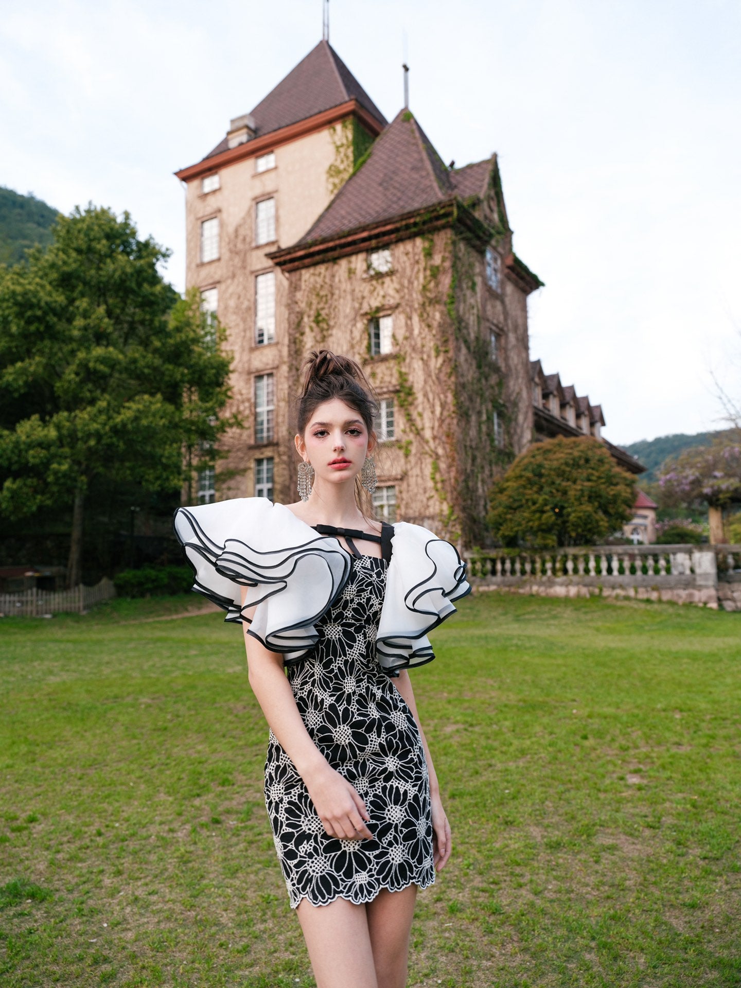 Masion Wester Sunflower Embroidered Organza Dress