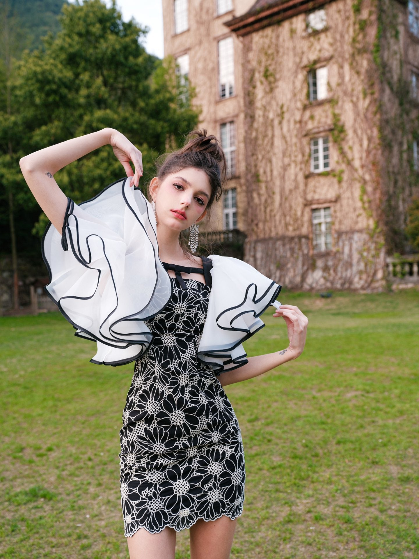 Masion Wester Sunflower Embroidered Organza Dress