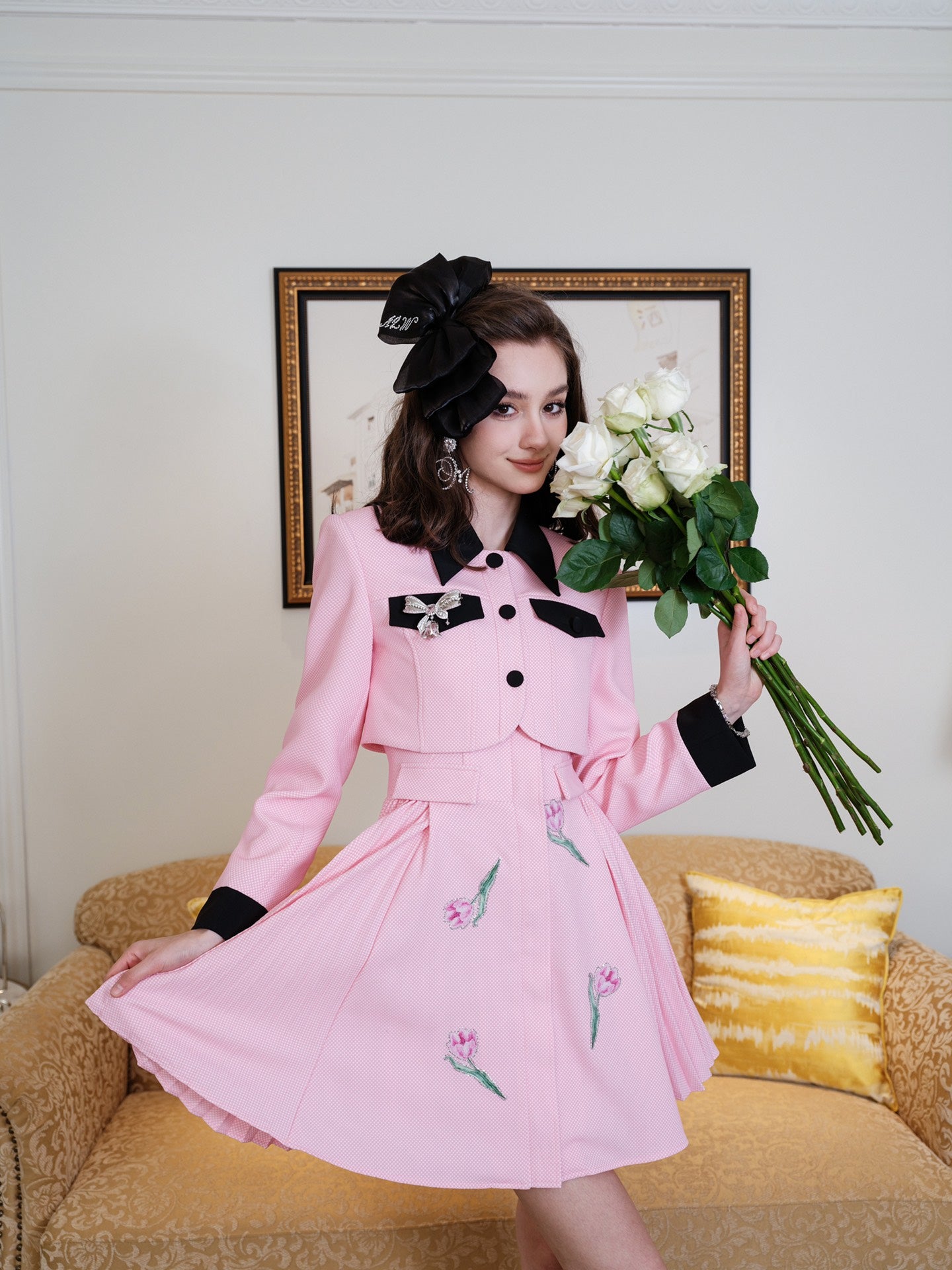 Masion Wester Pink Iris Diamond Dress & Suit Coat