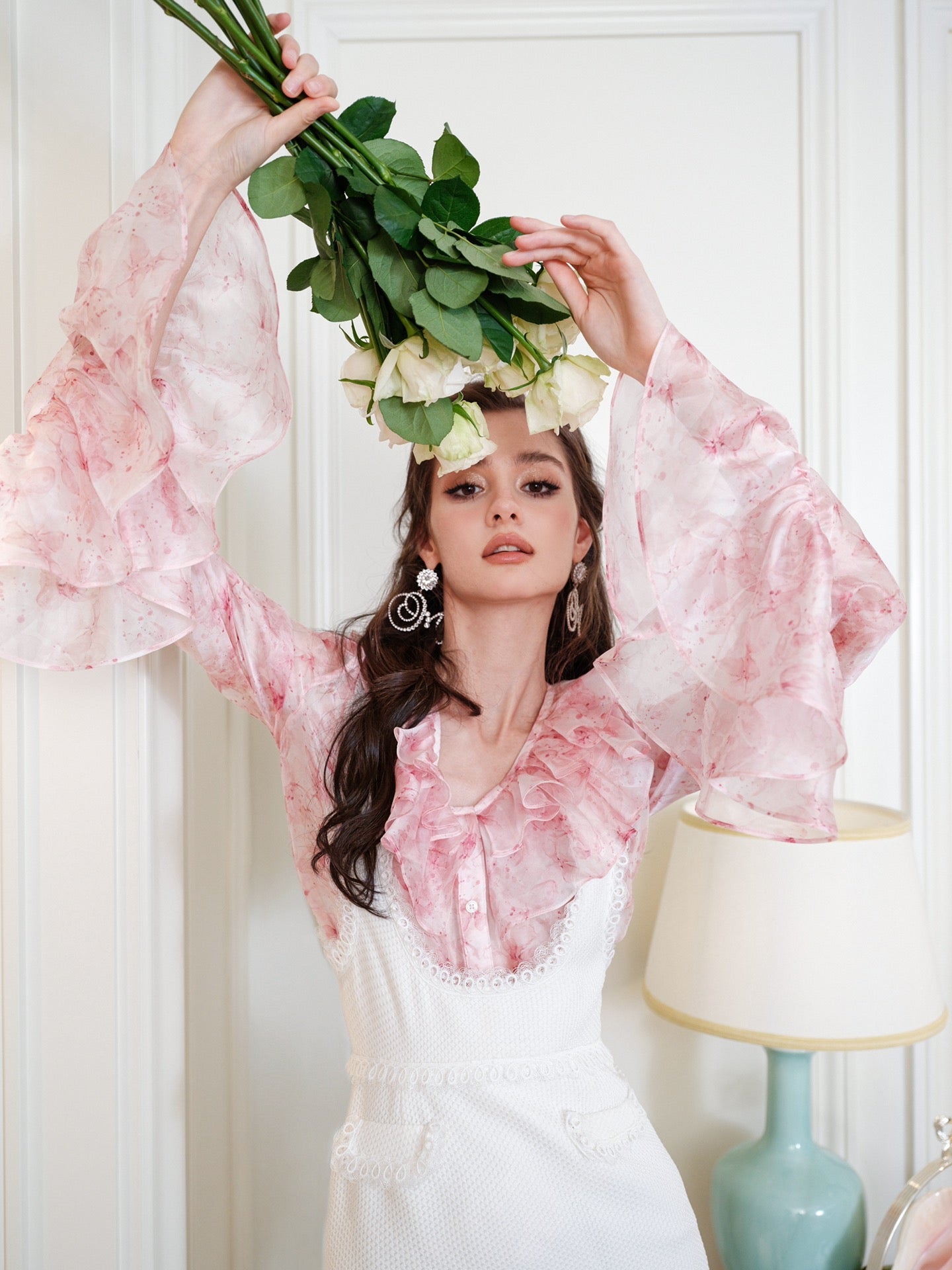Masion Wester Printed Shirt & White Lace Suspended Dress