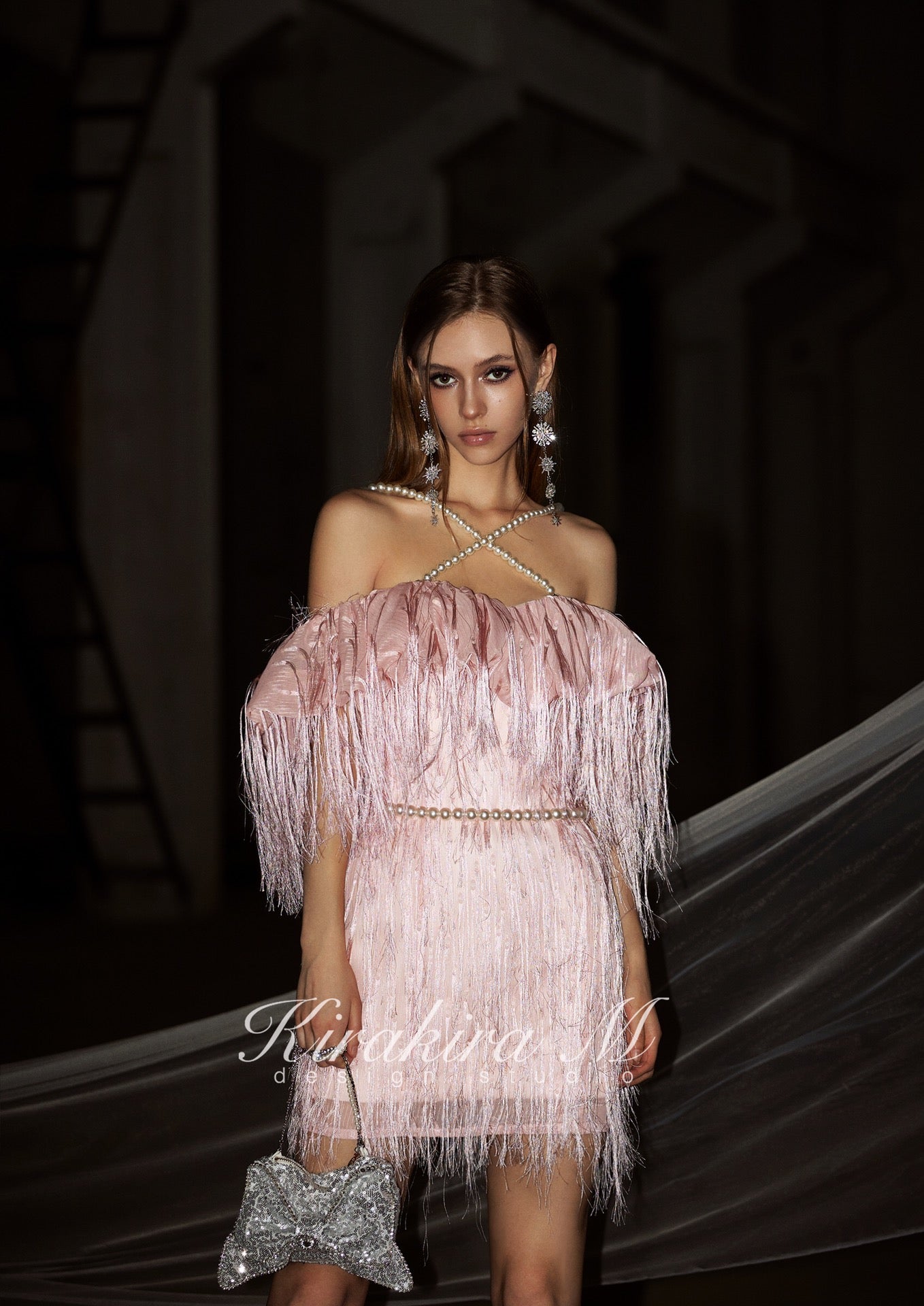 Kirakira.M Pink Long Tassel Dress with waist chain CHUUI_Collection Kirakira.M Pink Long Tassel Dress with waist chain CHUUI_Collection