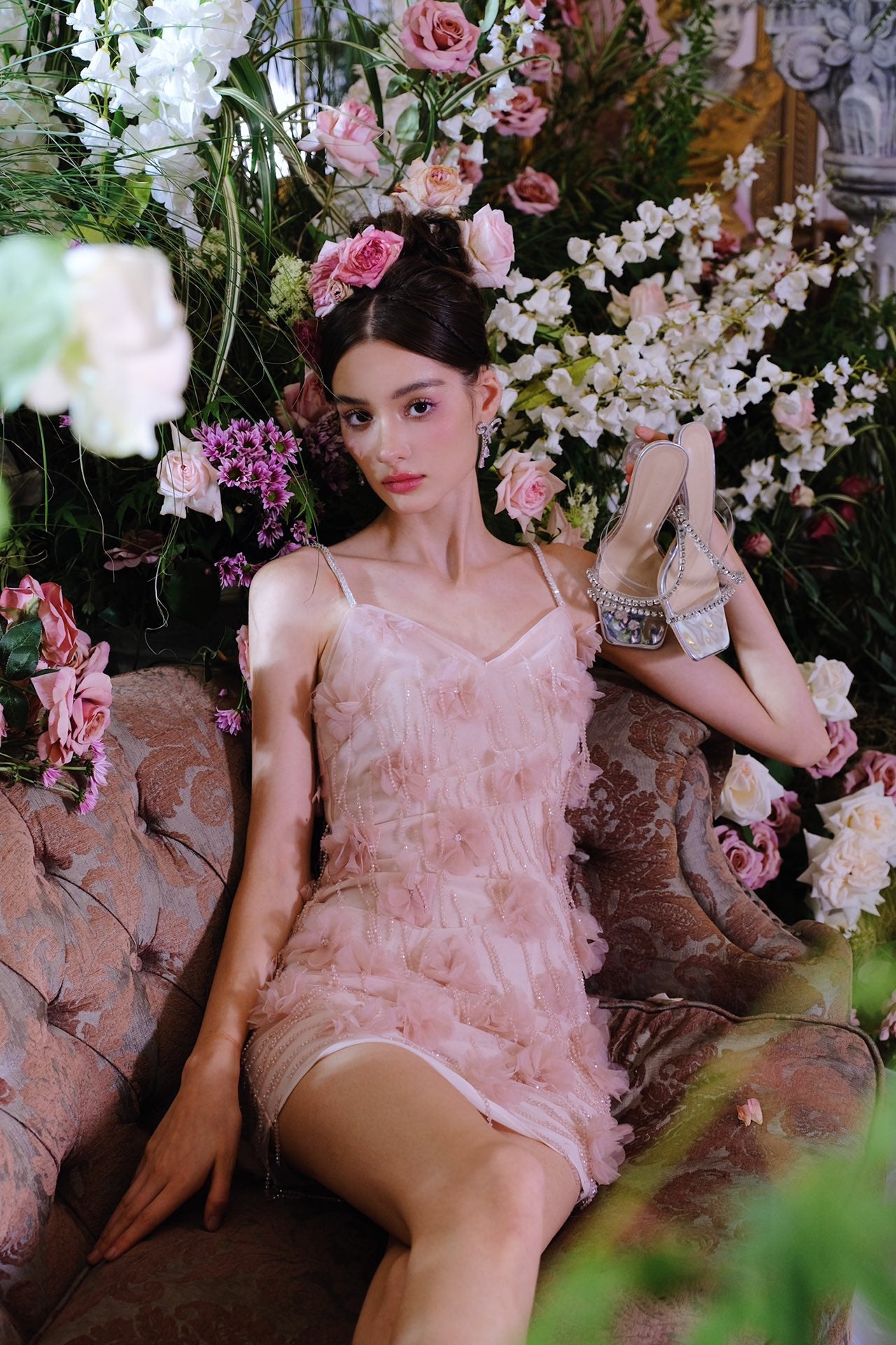 Wardrobes by chen Crystal tassel strap V-neck dress