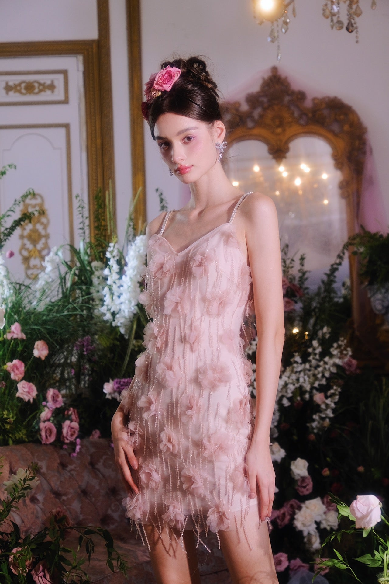 Wardrobes by chen Crystal tassel strap V-neck dress