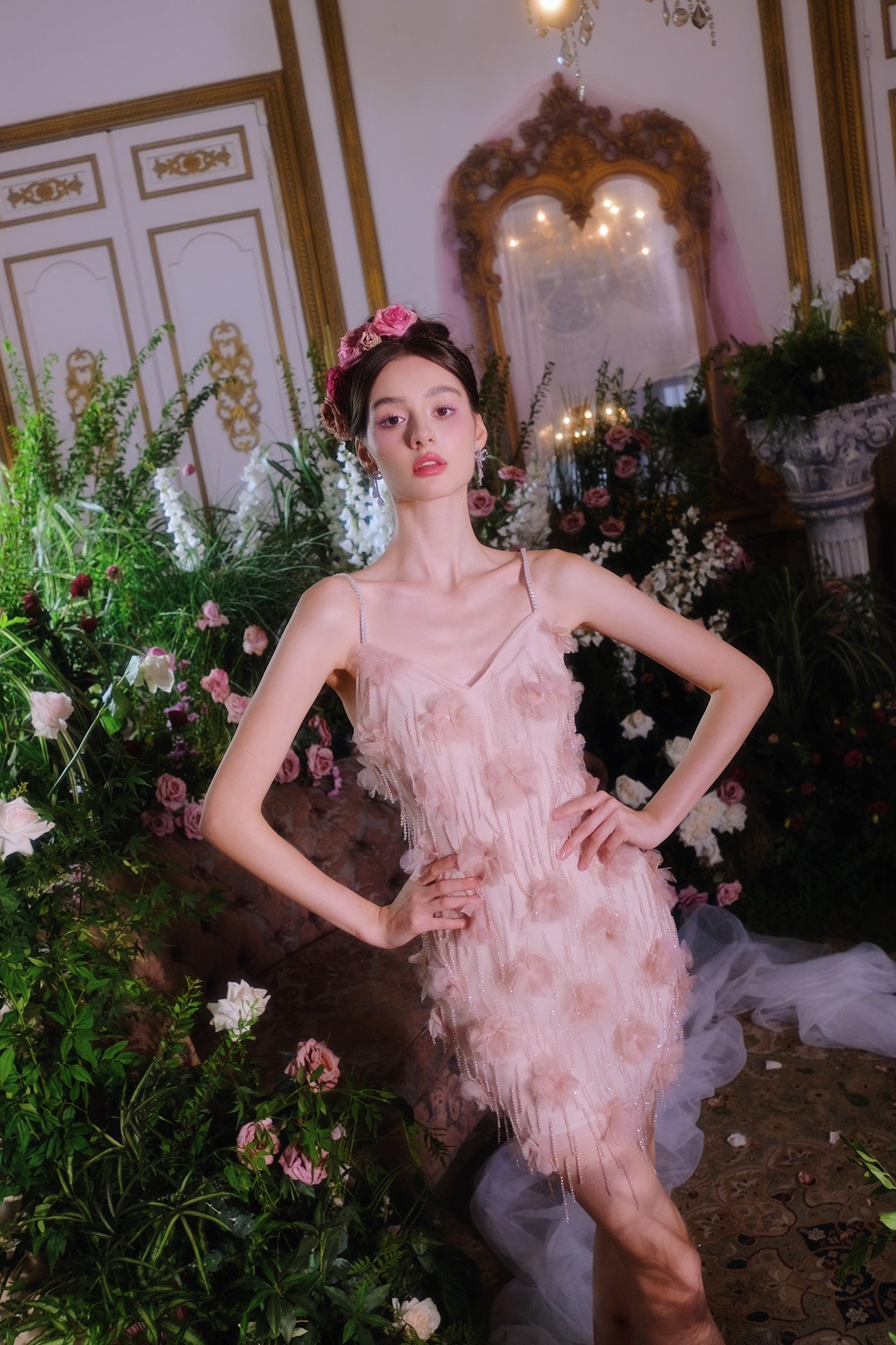 Wardrobes by chen Crystal tassel strap V-neck dress