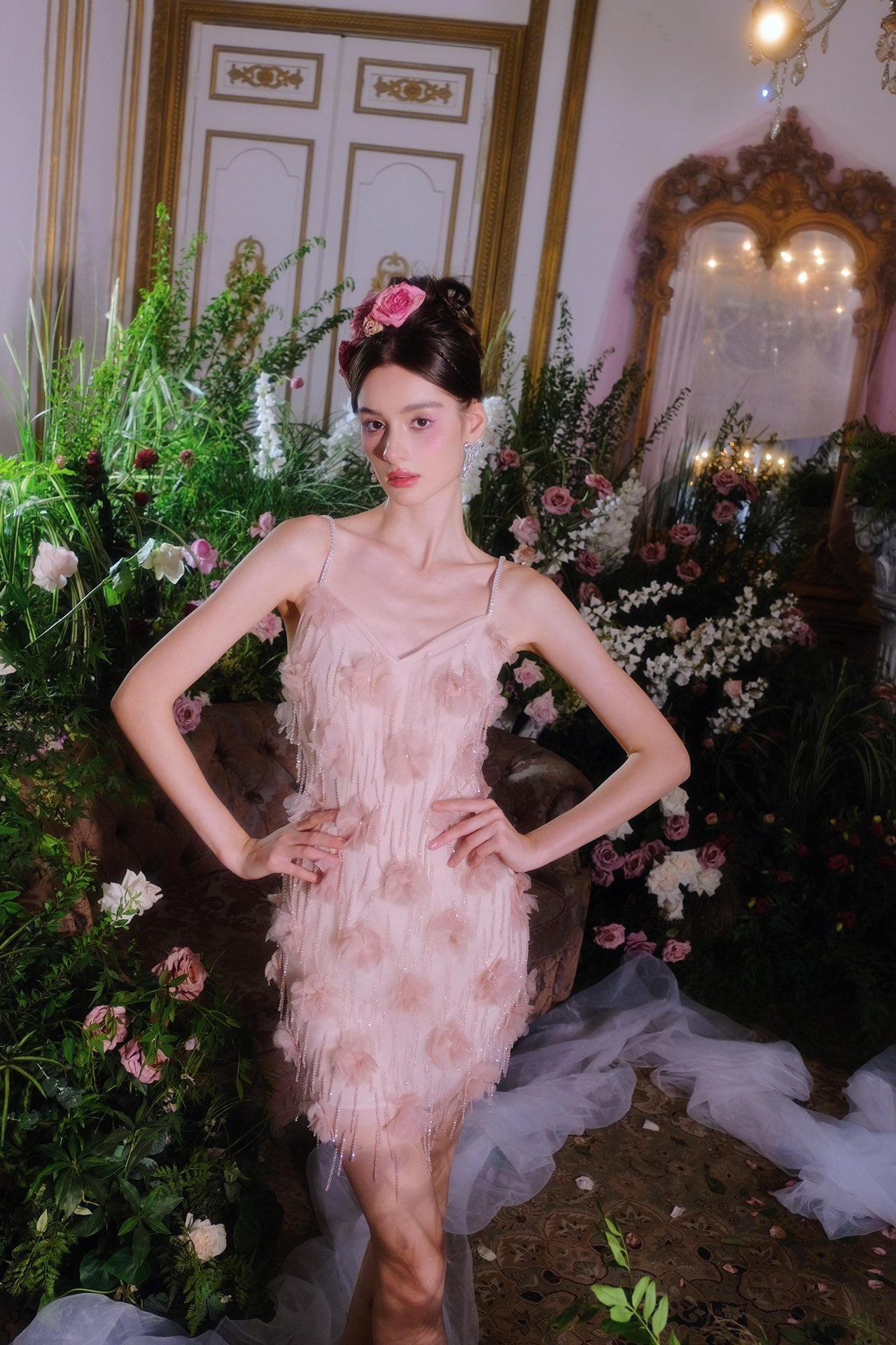 Wardrobes by chen Crystal tassel strap V-neck dress