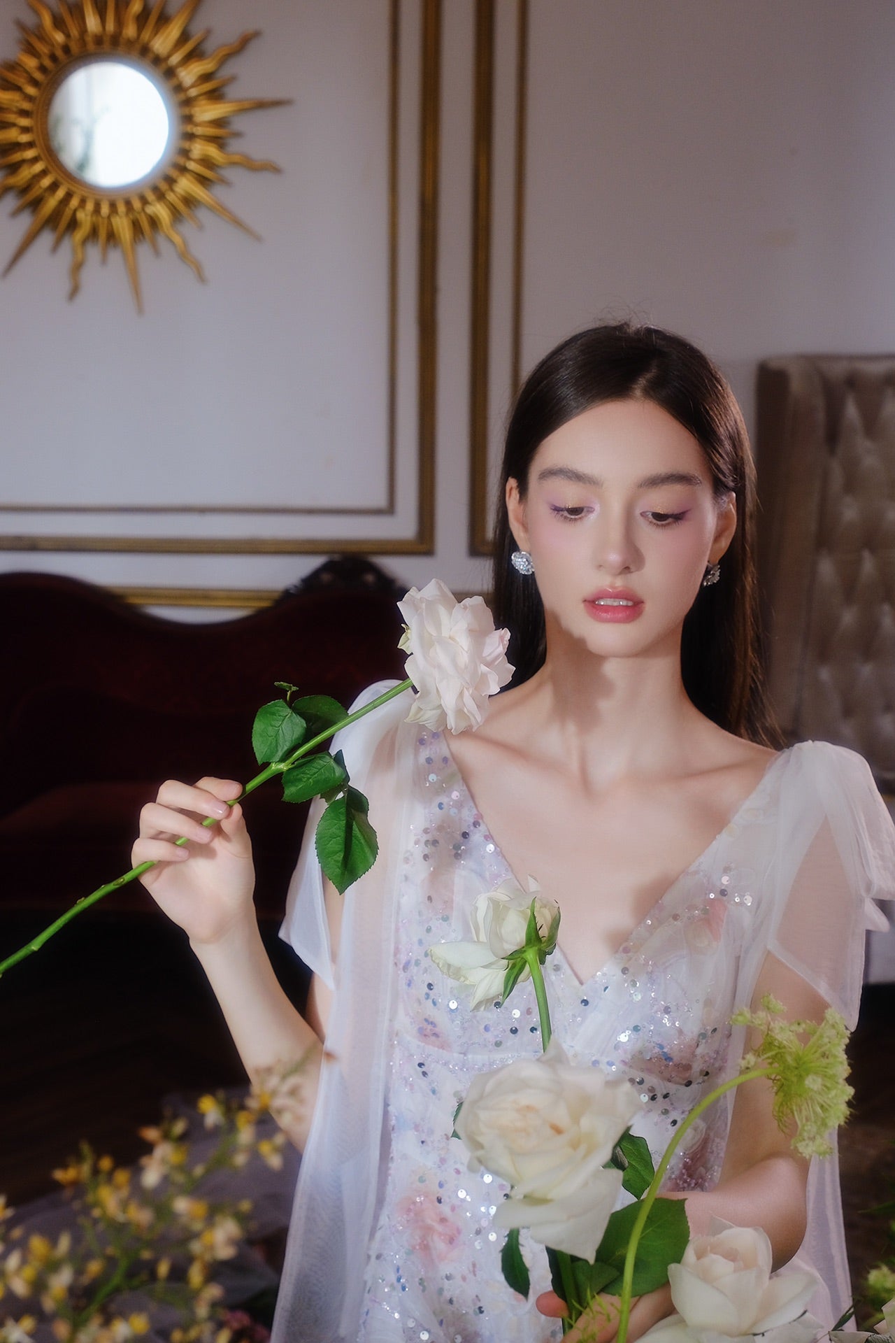 Wardrobes by chen Crystal sequin embroidered dress