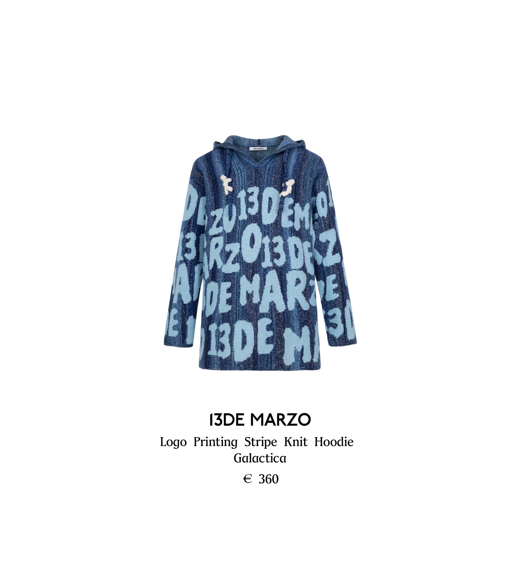 13DE MARZO Logo Printing Stripe Knit Hoodie