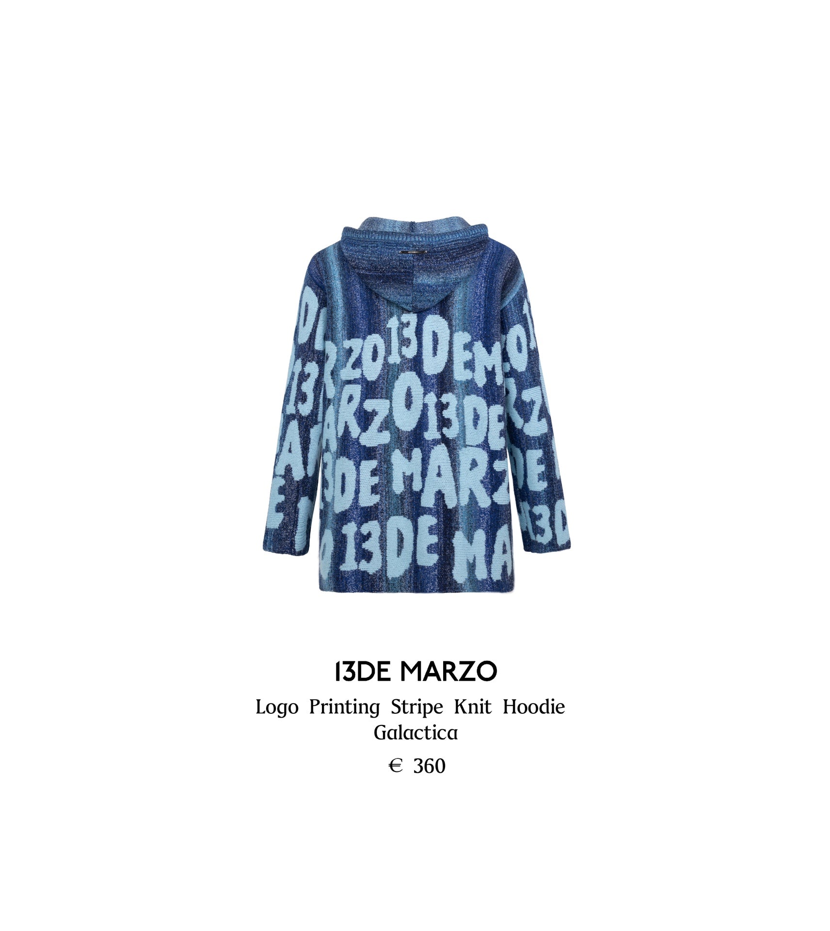 13DE MARZO Logo Printing Stripe Knit Hoodie