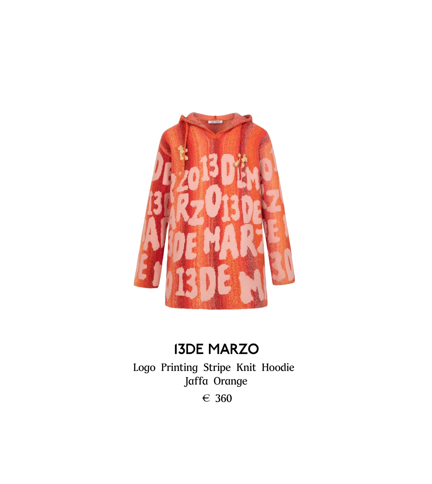 13DE MARZO Logo Printing Stripe Knit Hoodie