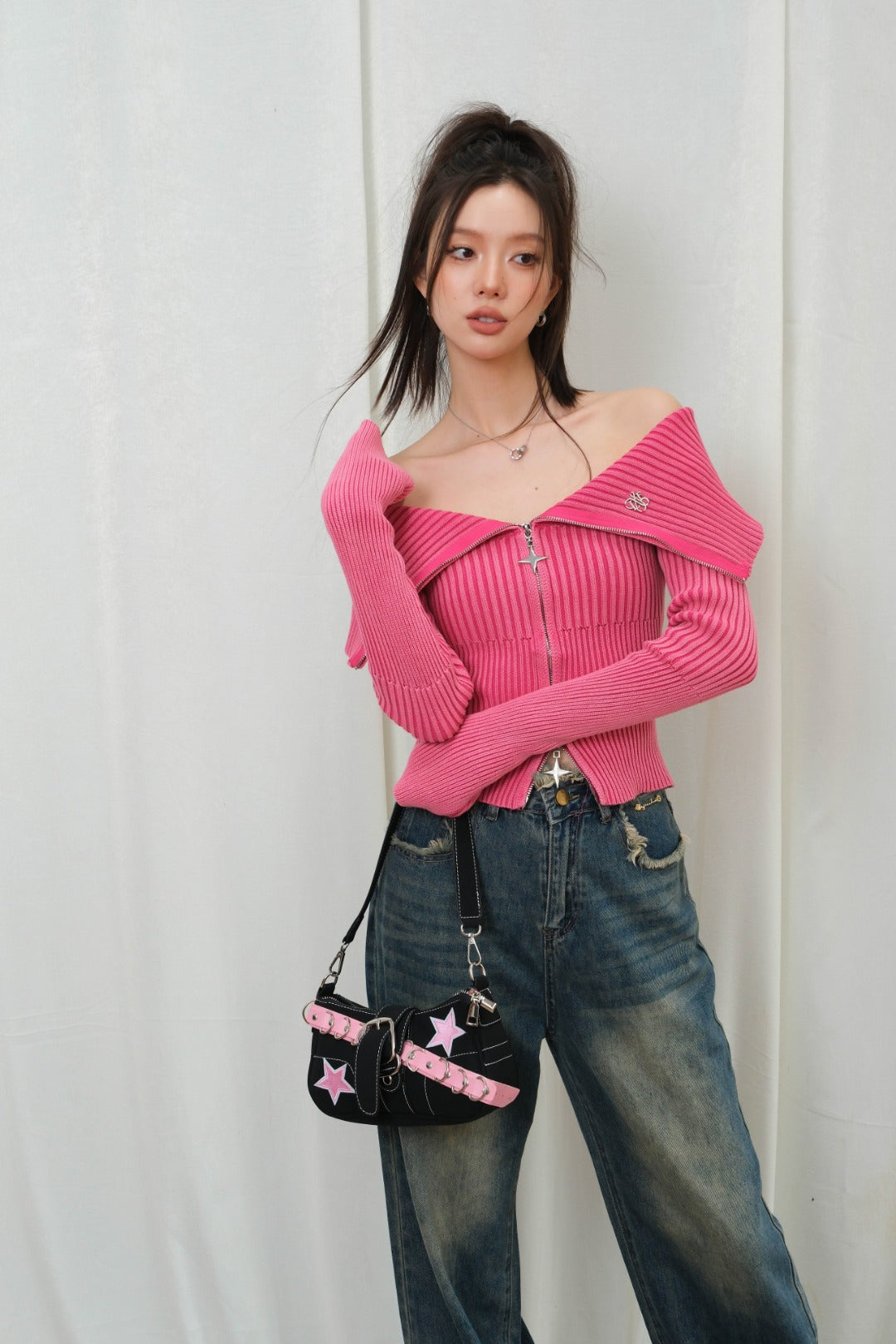 LAFREEDOM LARGE LAPELS KNITTED TOP