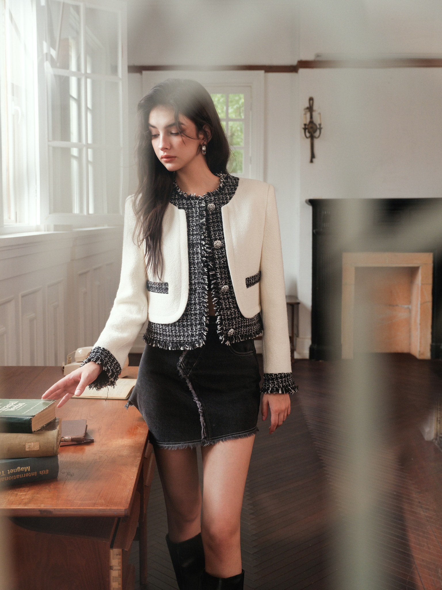 ROCHA ROMA Wool woolen jacket denim short skirt set(Separate)