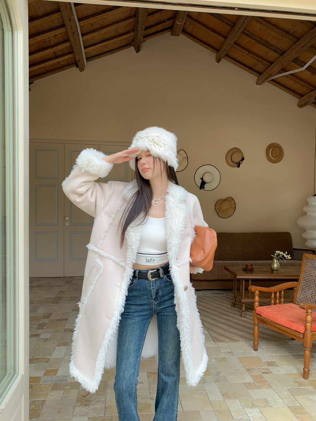 LAFREEDOM SALE Leather and Fur Maxi Coat(2color)