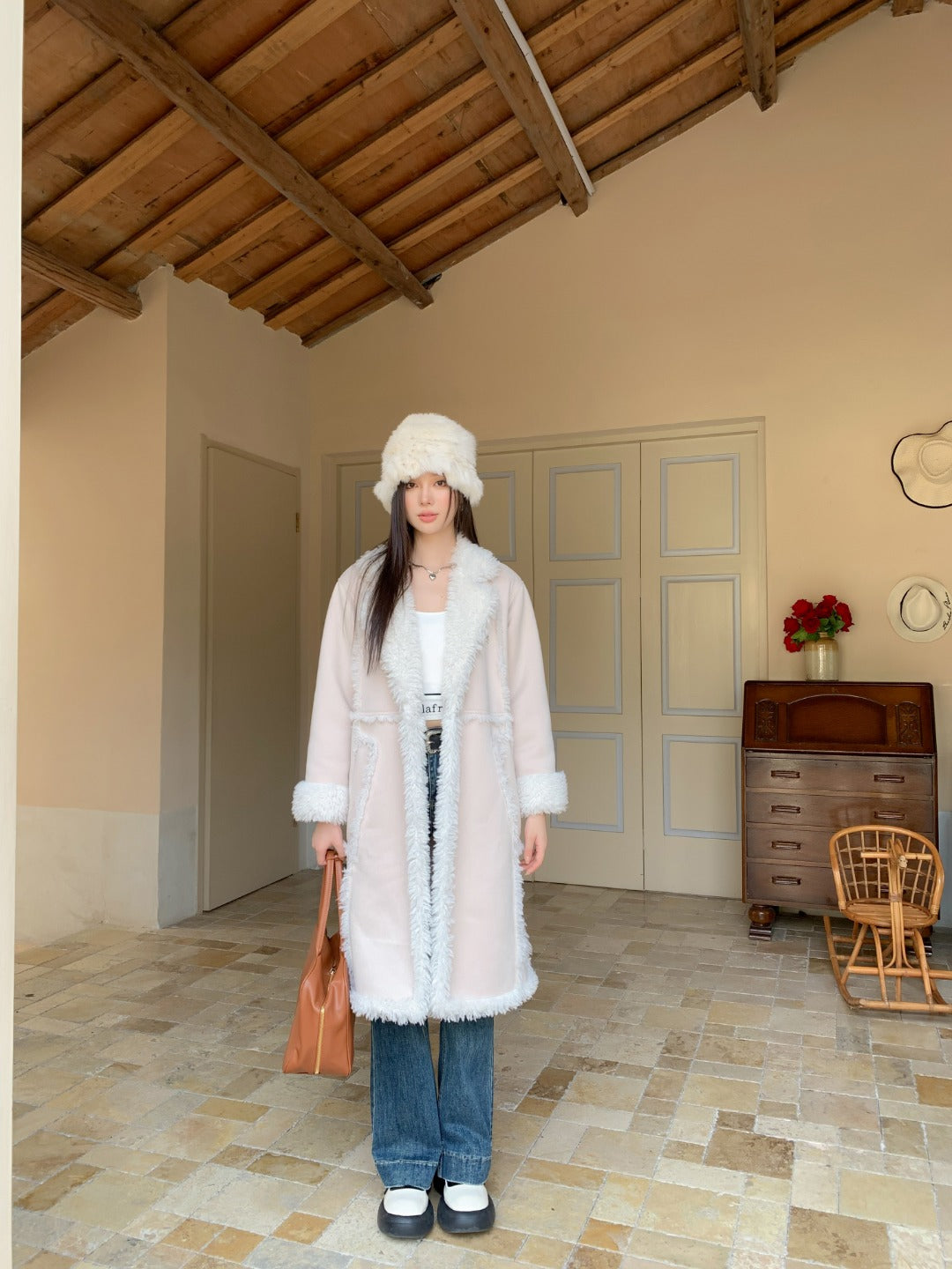 LAFREEDOM SALE Leather and Fur Maxi Coat(2color)