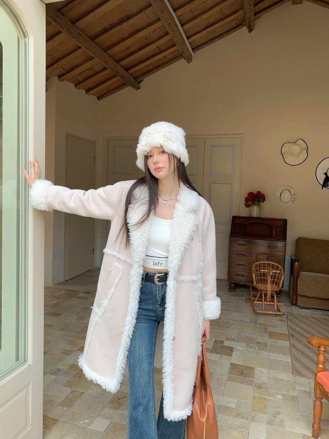 LAFREEDOM SALE Leather and Fur Maxi Coat(2color)