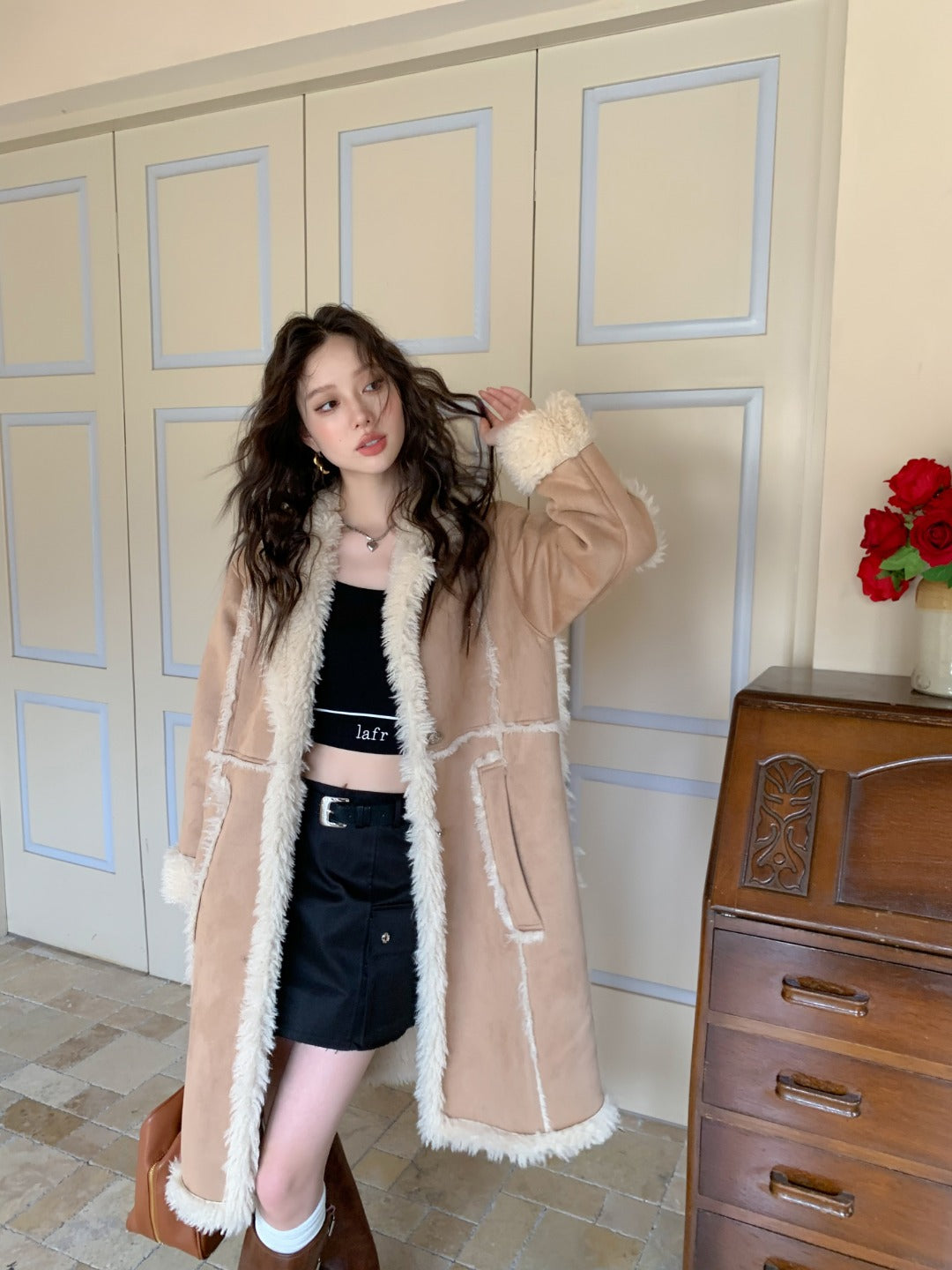 LAFREEDOM SALE Leather and Fur Maxi Coat(2color)