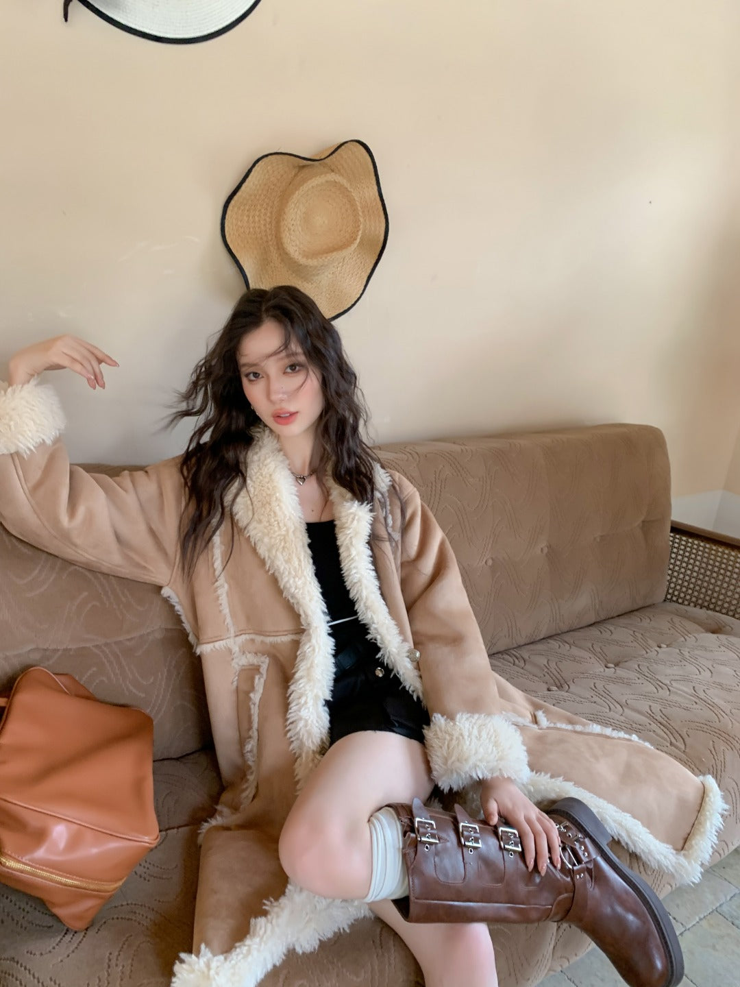 LAFREEDOM SALE Leather and Fur Maxi Coat(2color)