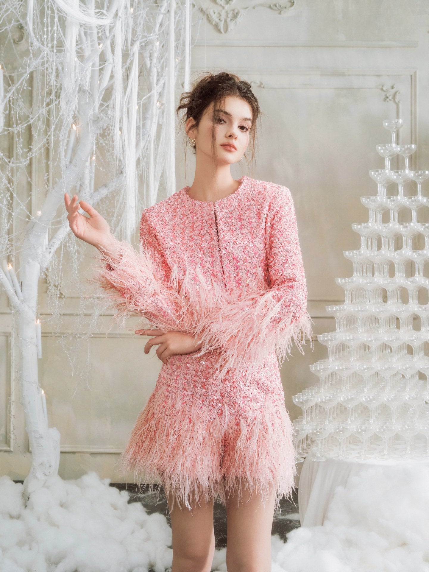 Wardrobes by chen Handmade feather tassel sequin set(Separate)