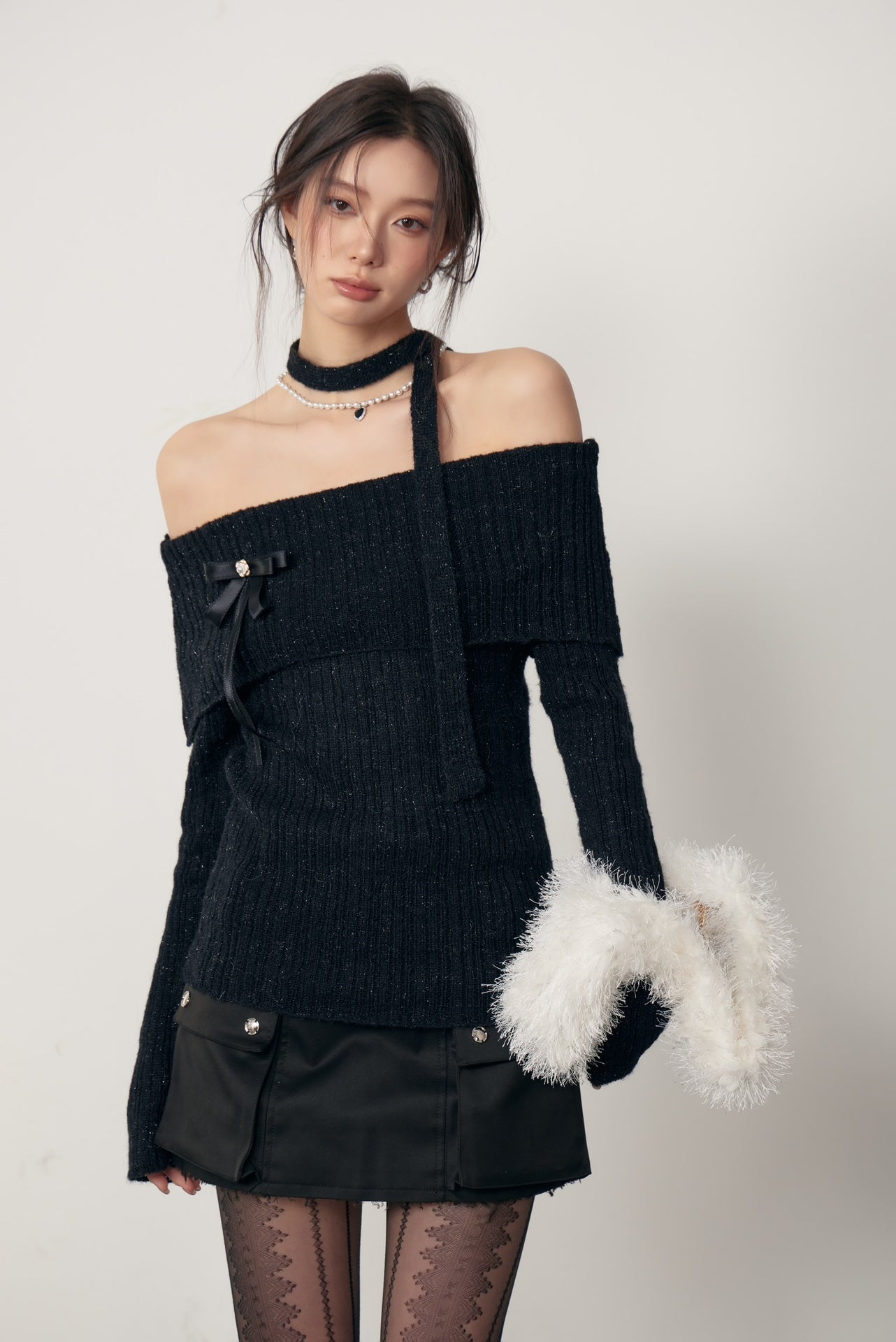 LAFREEDOM Sequin Off-shoulder Sweater