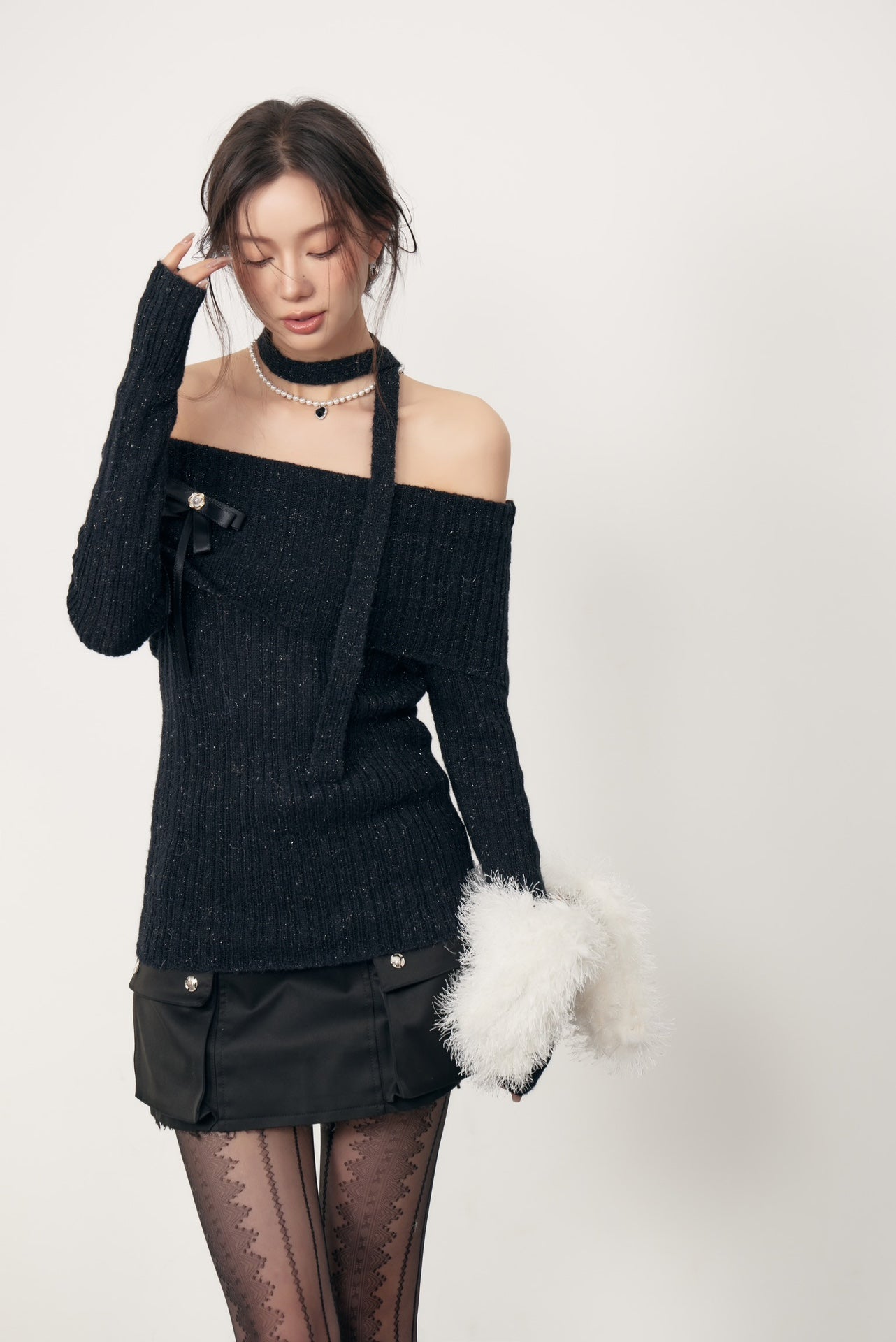 LAFREEDOM Sequin Off-shoulder Sweater