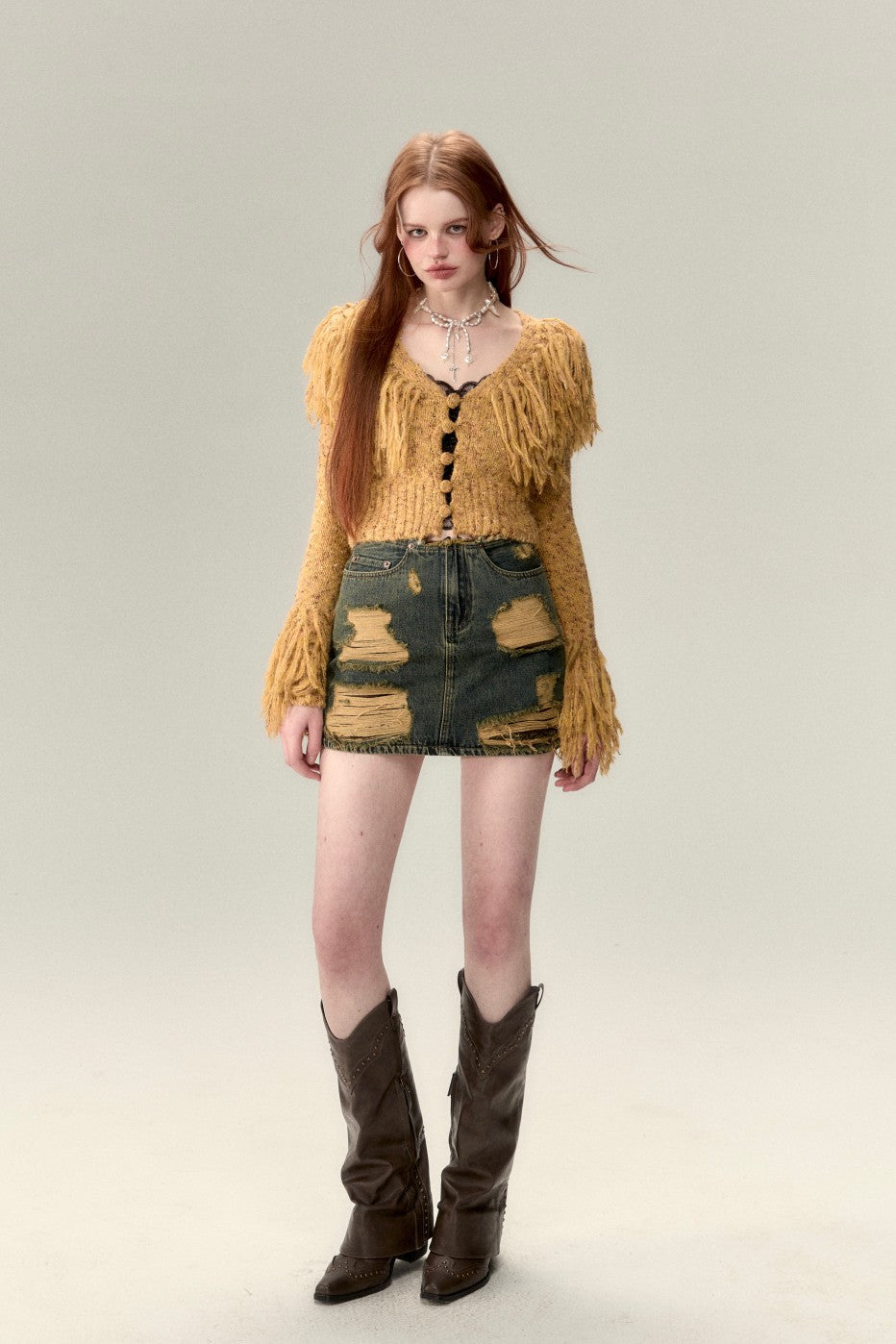 VIA PITTI Tassels V neck Top(4color)