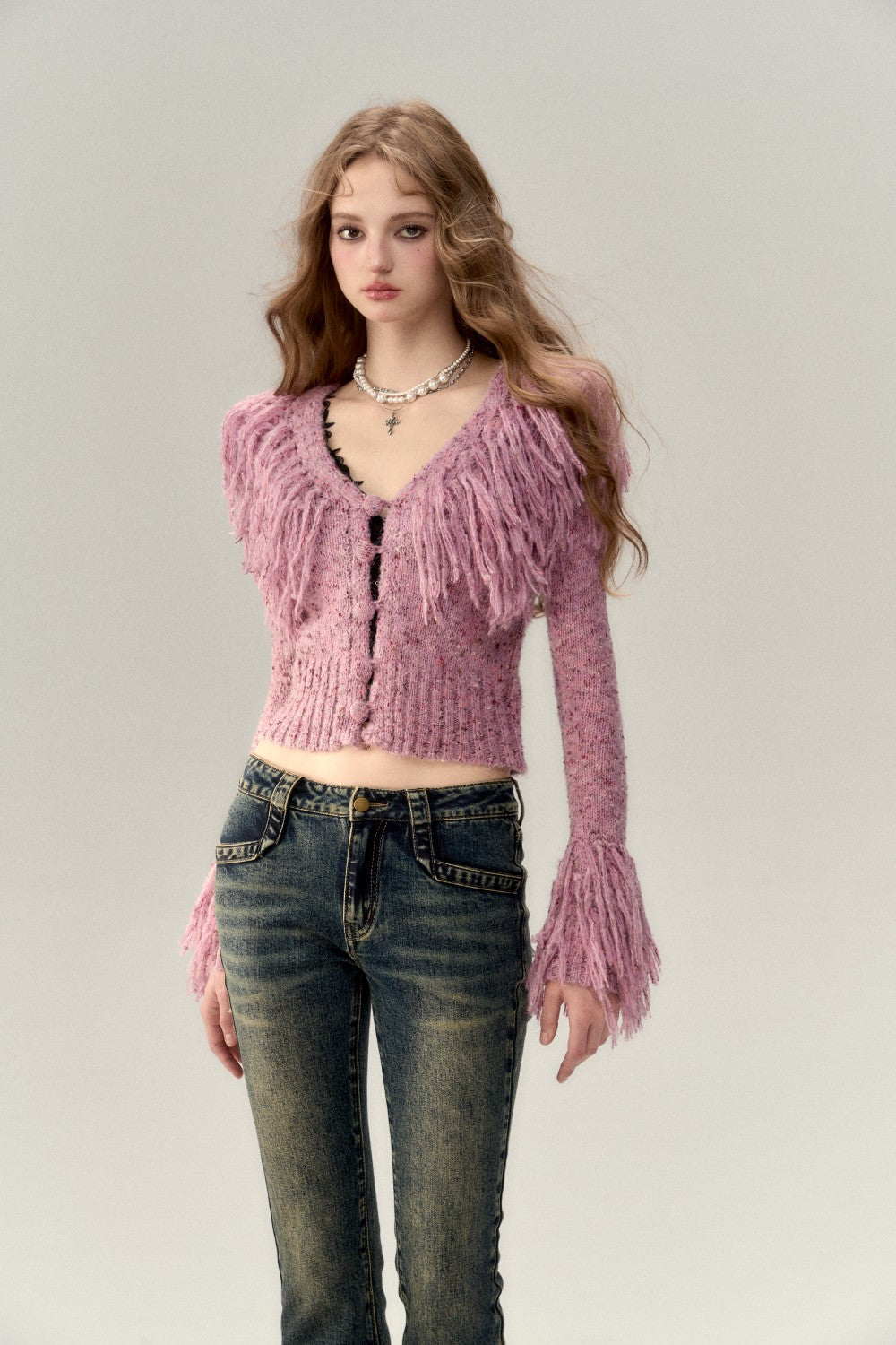 VIA PITTI Tassels V neck Top(4color)