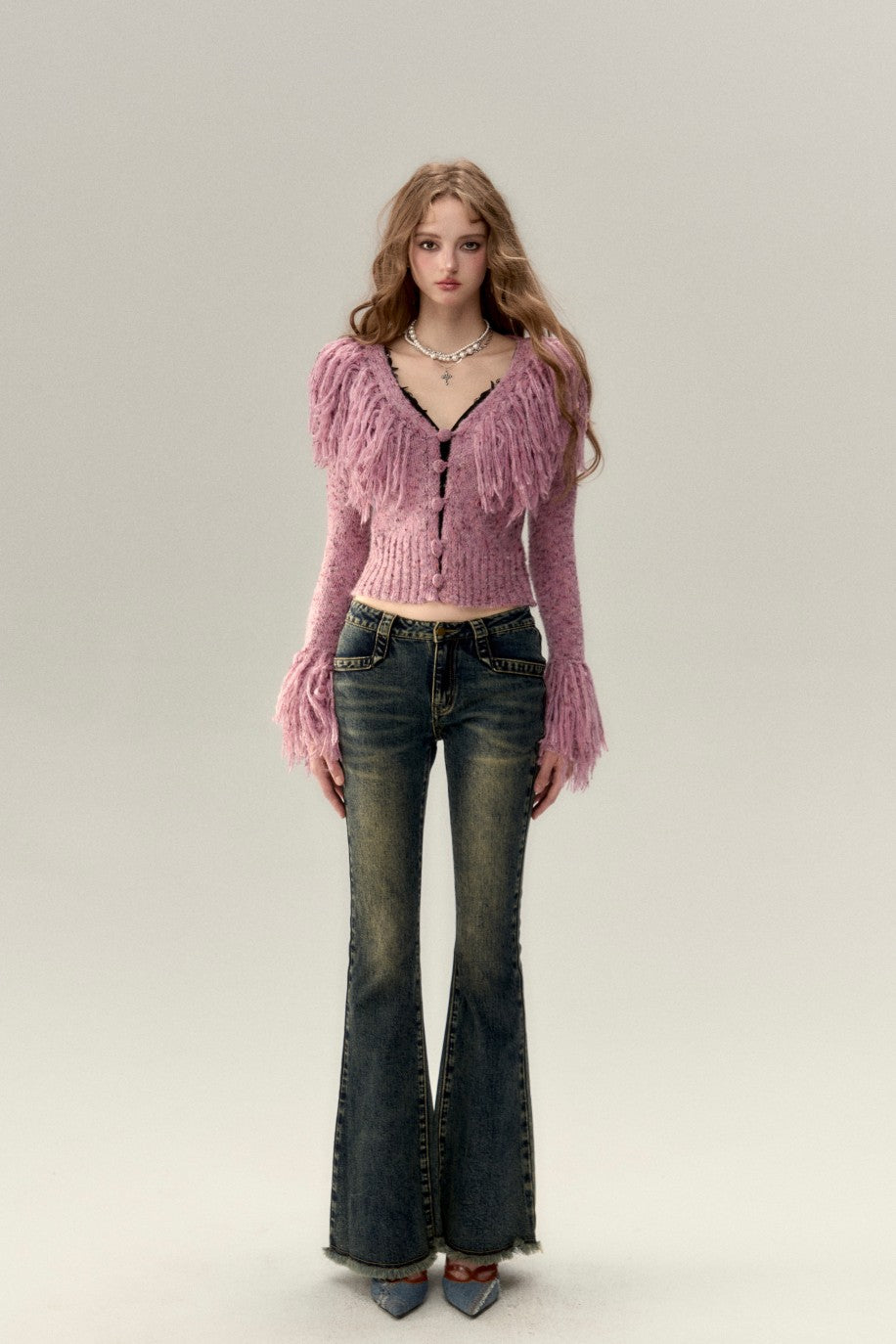 VIA PITTI Tassels V neck Top(4color)