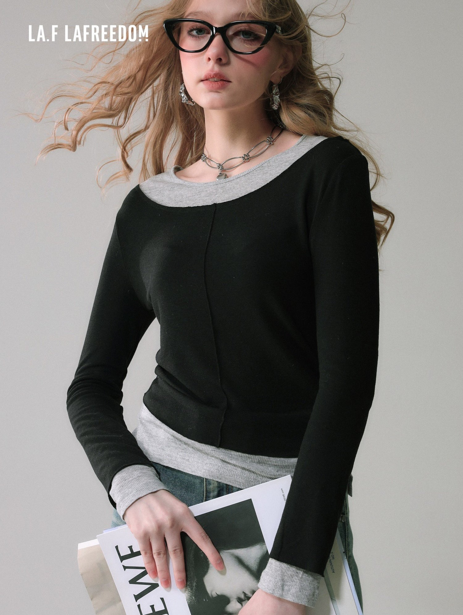 LAFREEDOM SALE Spliced knit top(two colors)