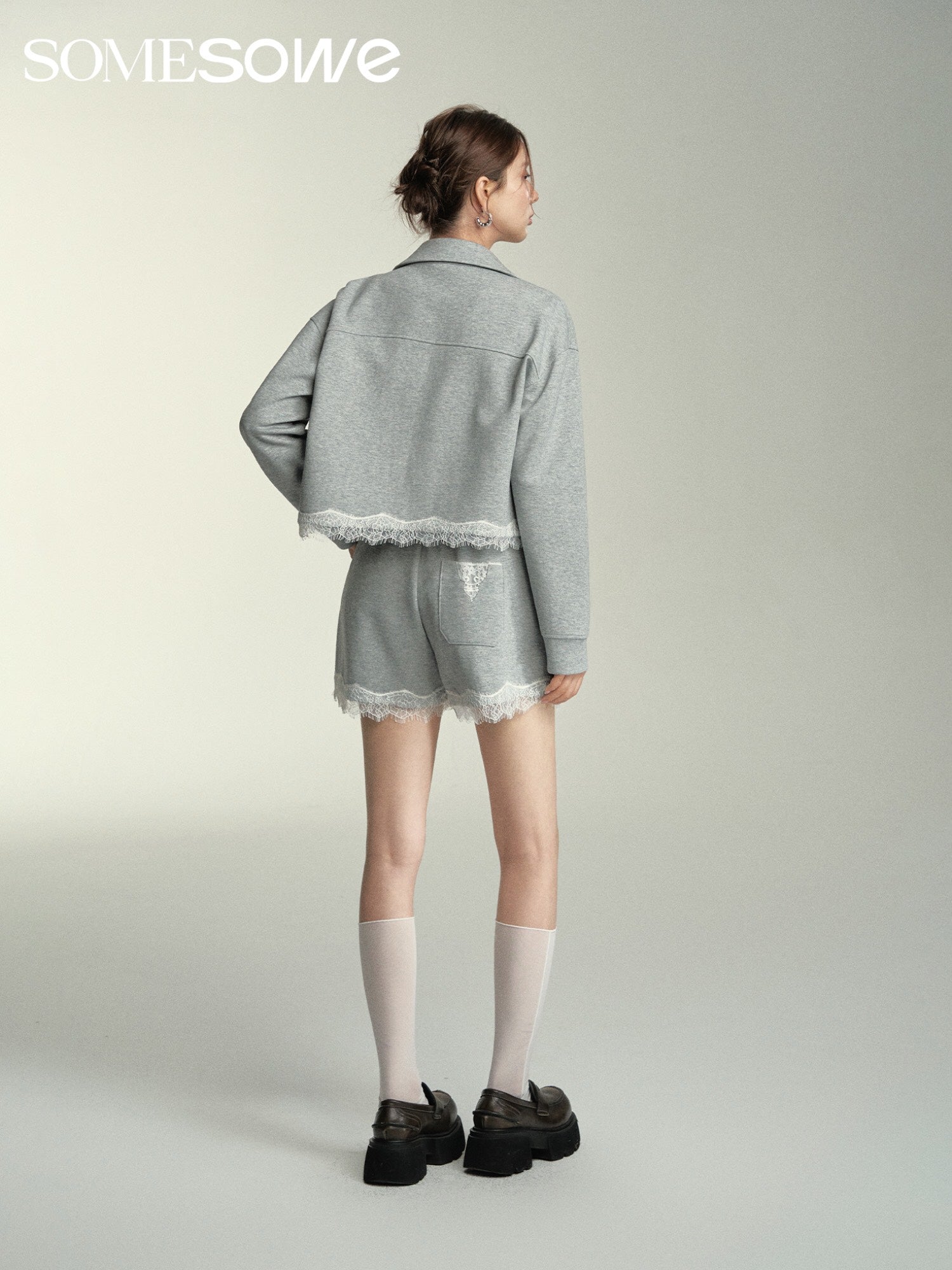 SOMESOWE Lace Hooded Cardigan Or Shorts Set(Separate)