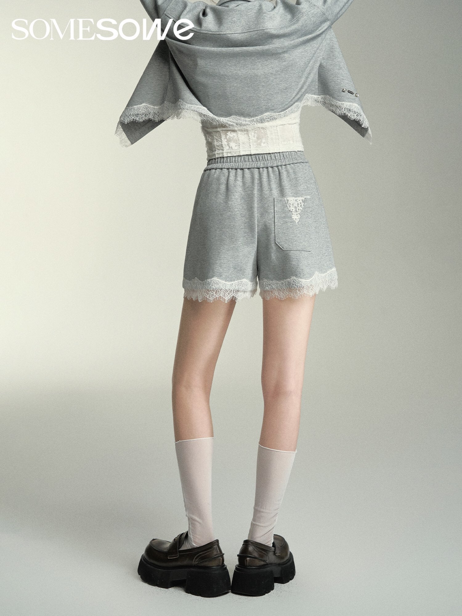 SOMESOWE Lace Hooded Cardigan Or Shorts Set(Separate)