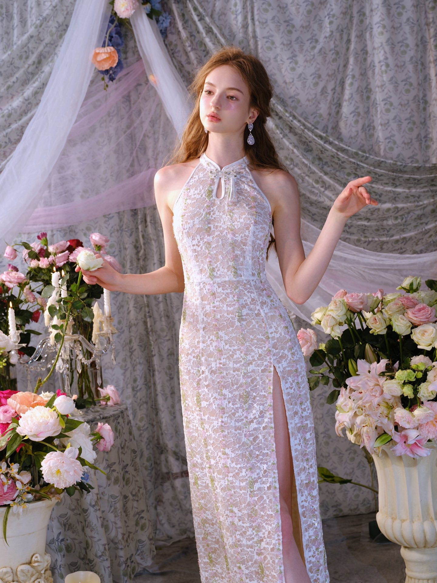 Wardrobes by chen Lace Embroidered Crystal Bead Dress