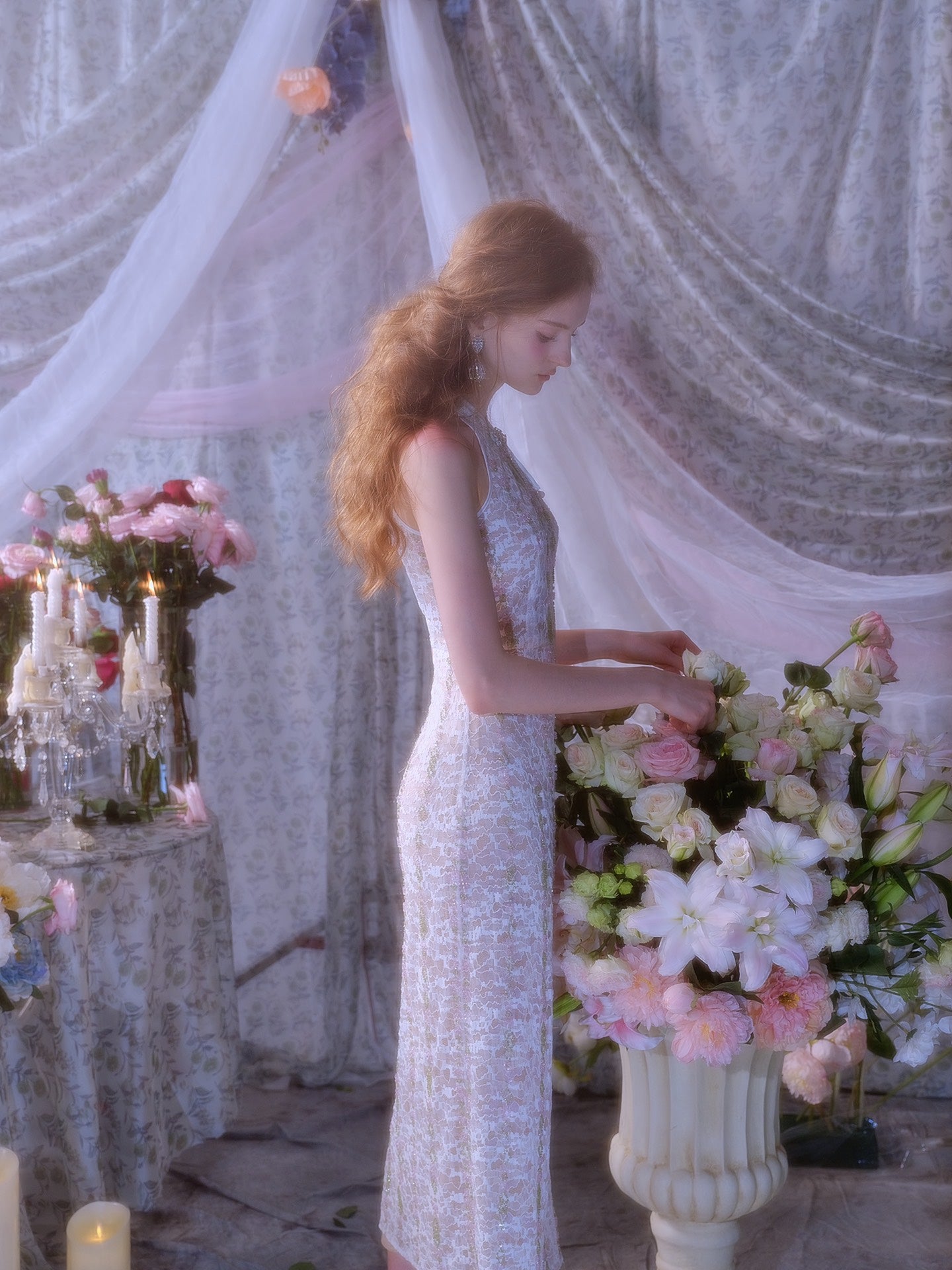 Wardrobes by chen Lace Embroidered Crystal Bead Dress