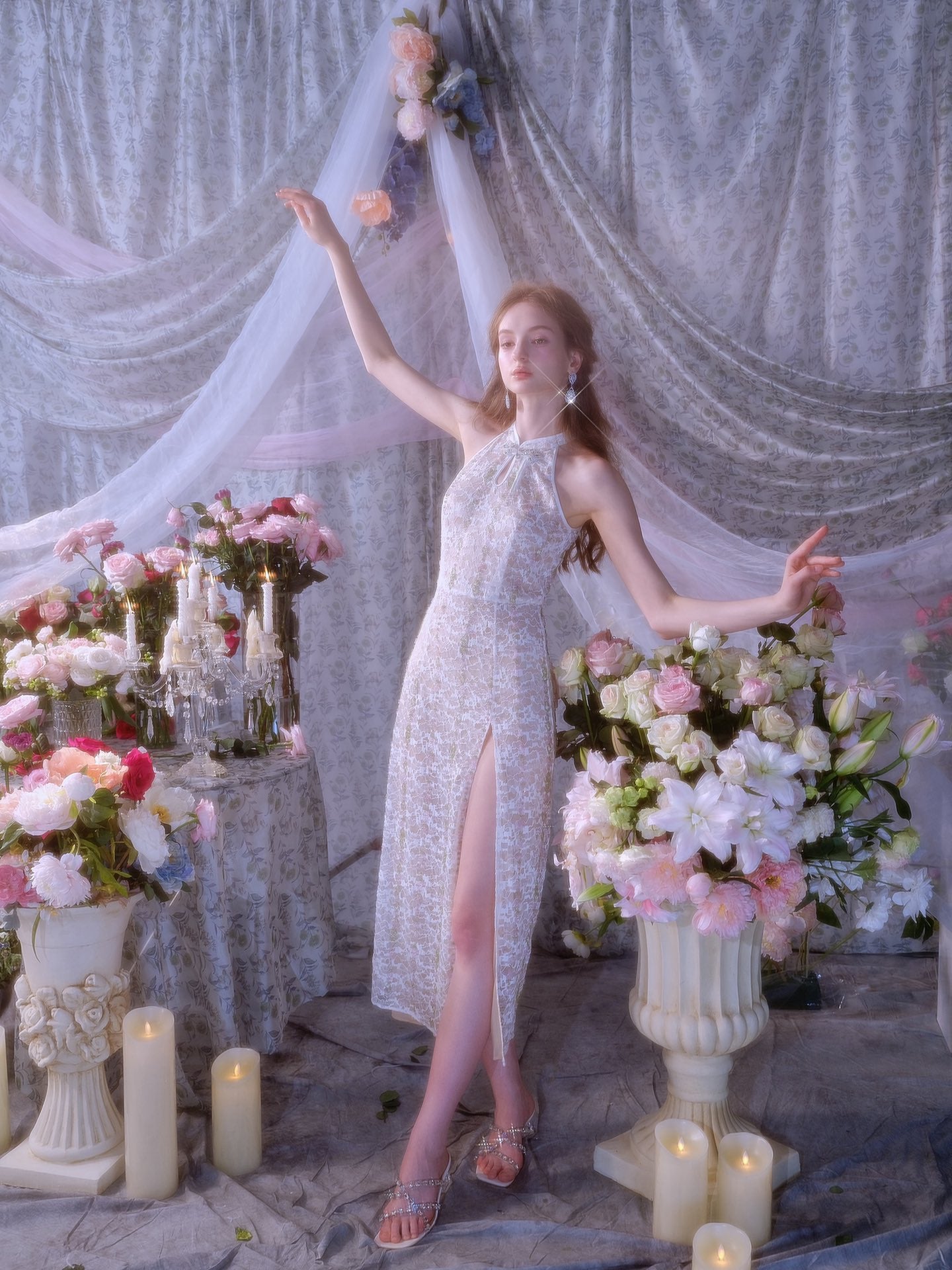 Wardrobes by chen Lace Embroidered Crystal Bead Dress