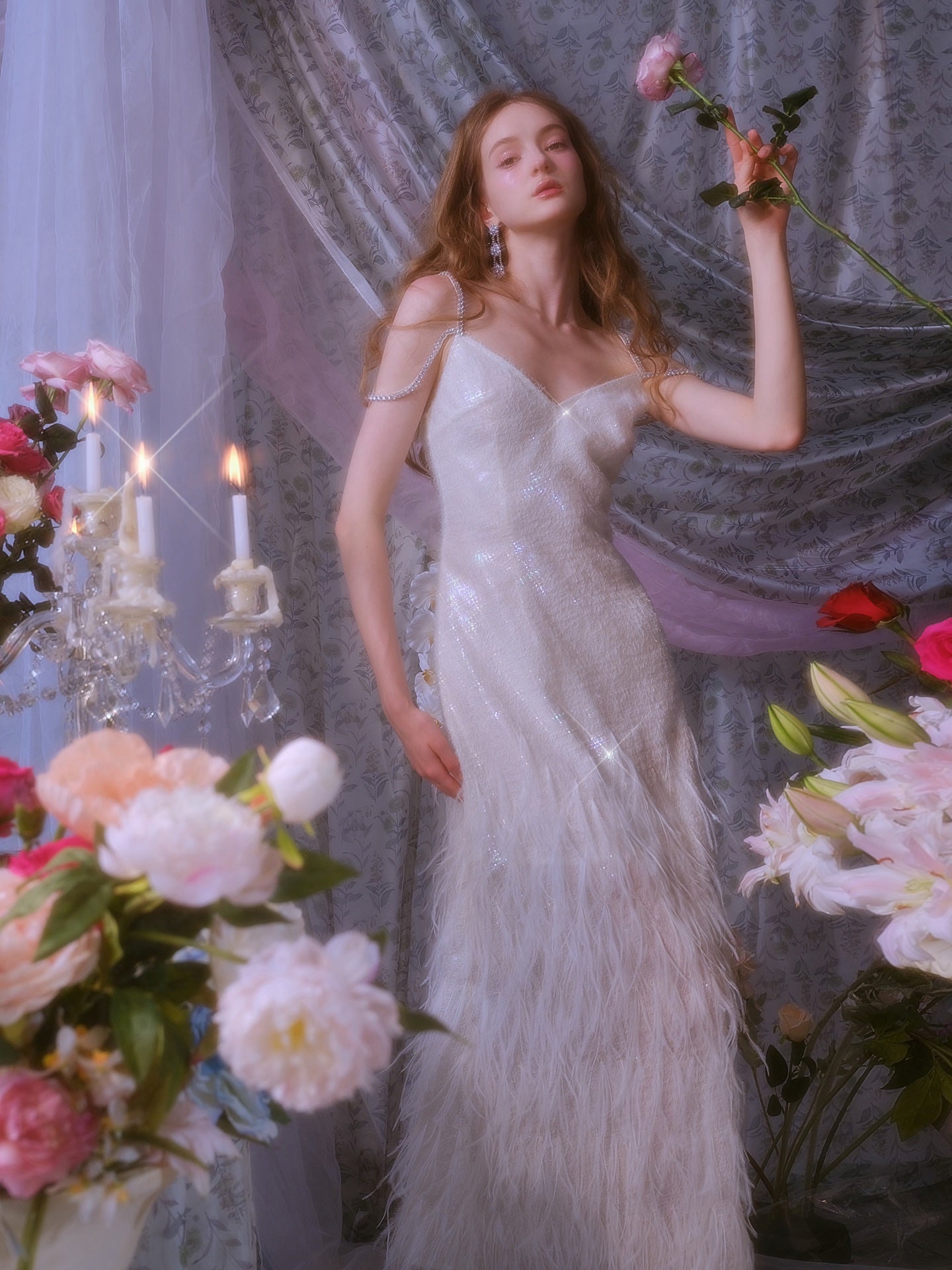 Wardrobes by chen Sequin Feather V-neck Dress