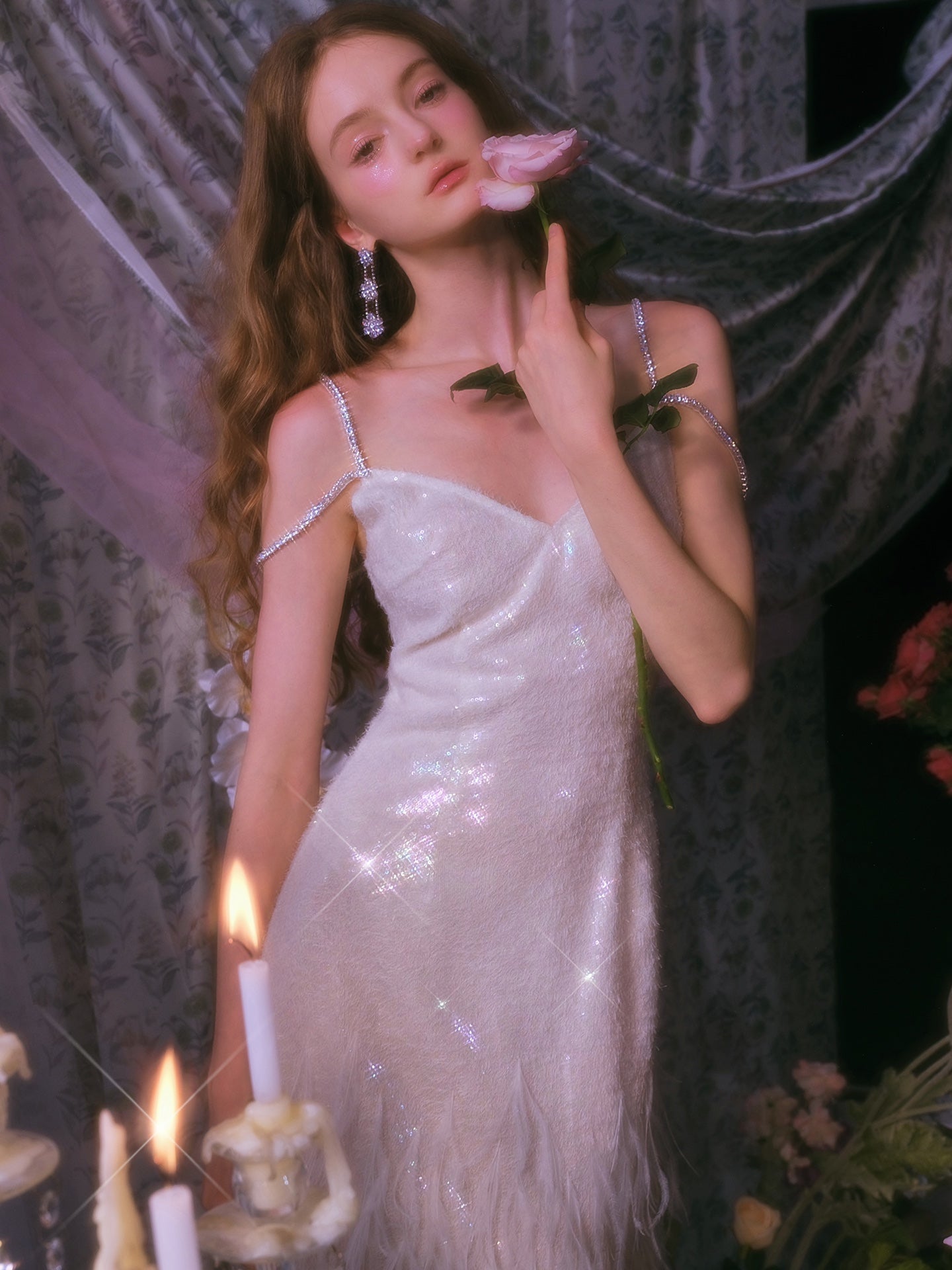 Wardrobes by chen Sequin Feather V-neck Dress