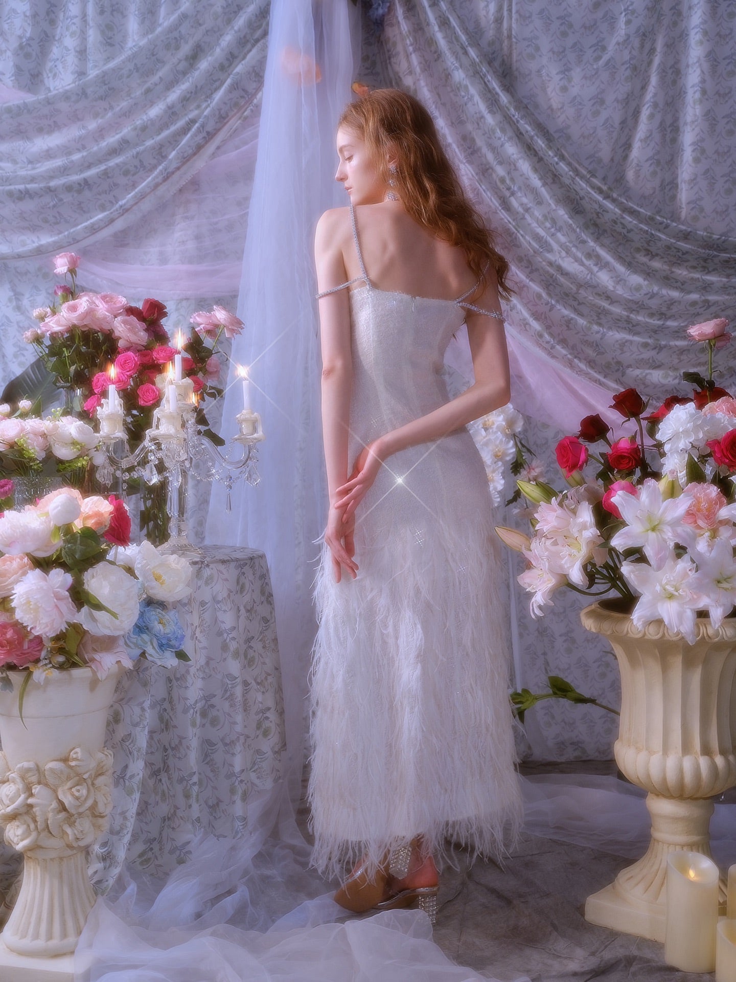 Wardrobes by chen Sequin Feather V-neck Dress